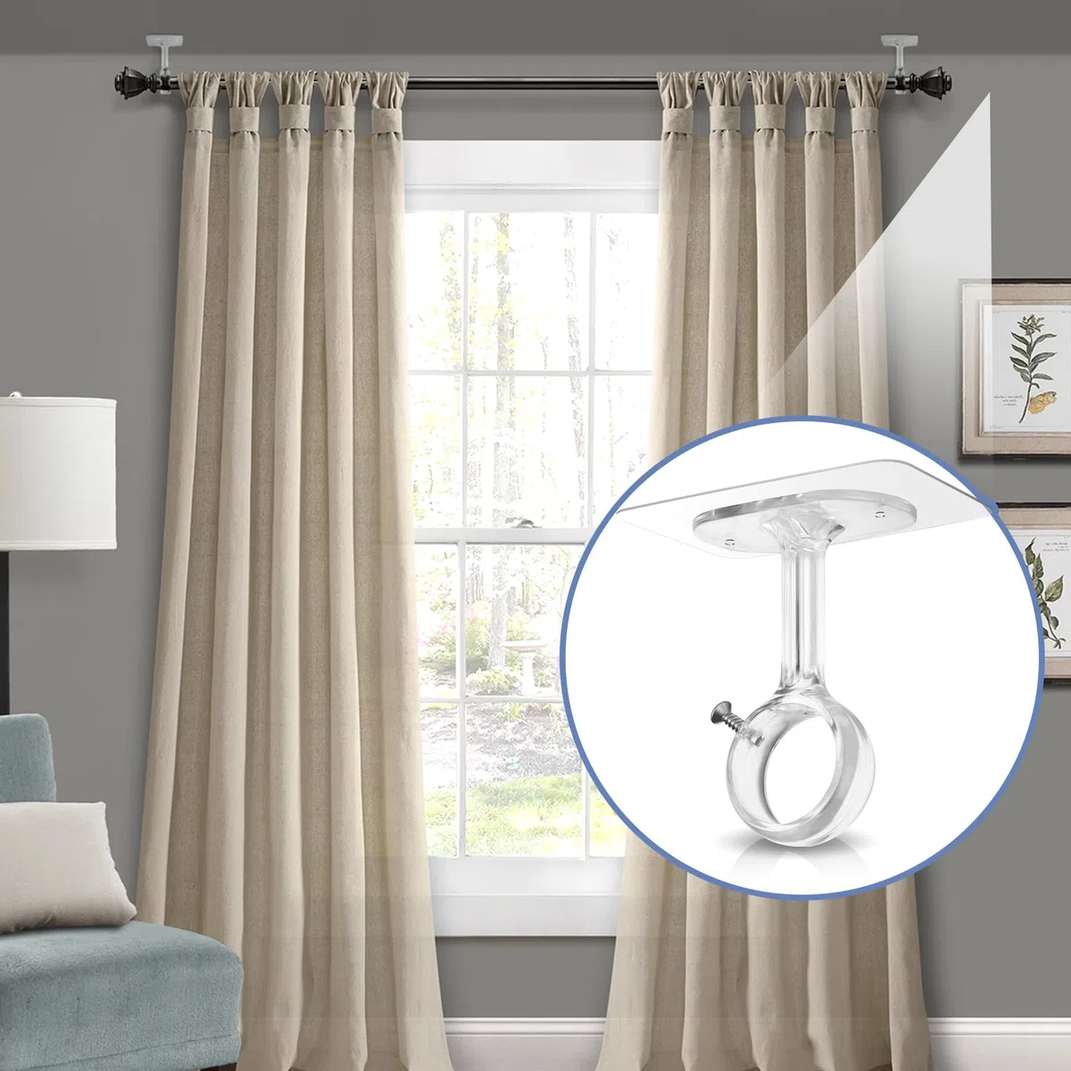 Soportes Ajustables para Barra Cortina de Techo & Pared, 32 mm Diámetro, Montaje Sin Taladro con Tornillos - Ideal para Duchas, Cocina y Armarios (6 Piezas, Transparente)