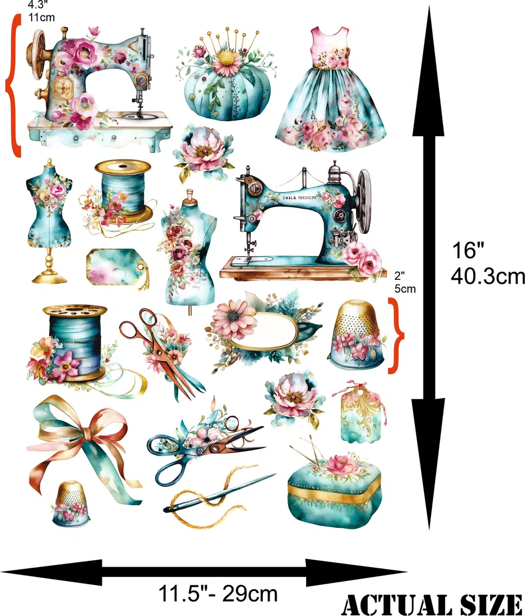 Papel de arroz Costura Vintage, 29 x 40cm (1pc) - para Muebles Póster Decoupage by CRAFT KREATIVELY