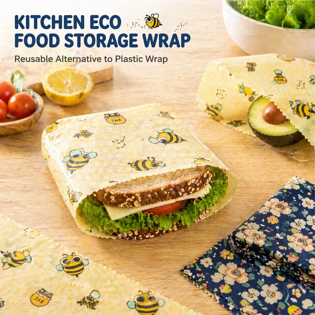 Set 8 Paños De Cera De Abeja Reutilizables, Algodón Orgánico (2XL 2L 2M 2S), Alternativa Práctica A Plástico, Uso para Frutas Pan Y Cocina, Fácil Limpieza Y Almacenamiento