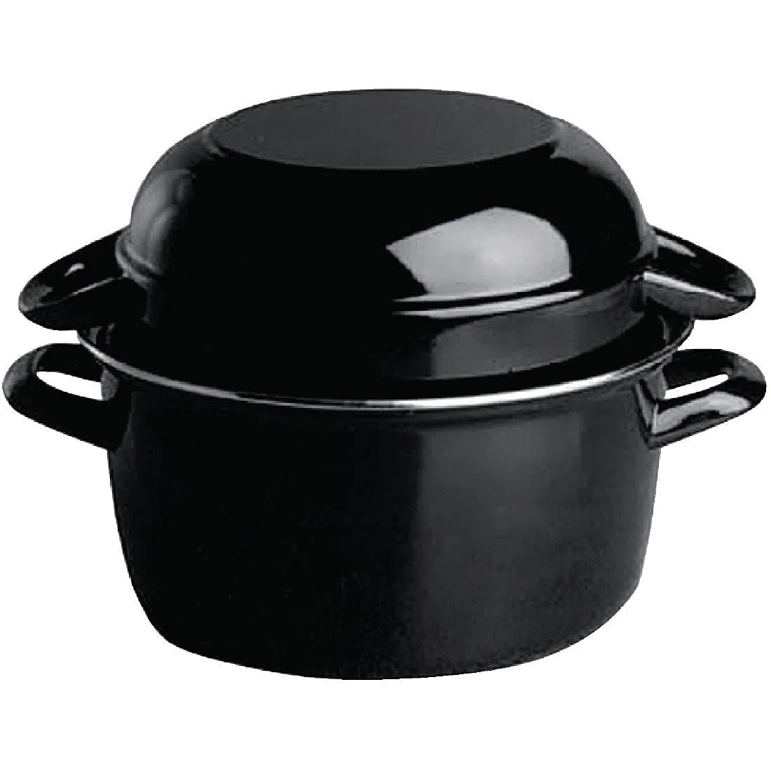 APS Cacerola de conchas para servir 0,5 kg, olla para mariscos, cacerola para conchas, cacerola de acero esmaltado negro, capacidad: 0,75 litros, 13,5 x 18,5 cm, altura 13 cm