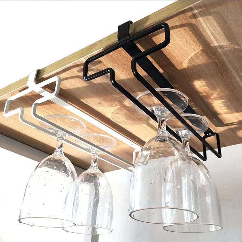 3 Piezas Soporte Copas Colgante, Colgador de Copas Soporte Copas Colgante Cuelga Copas Soporte para Copas de Vino Colgador Copas Vino Para Restaurantes, Armarios, Bares, Negro