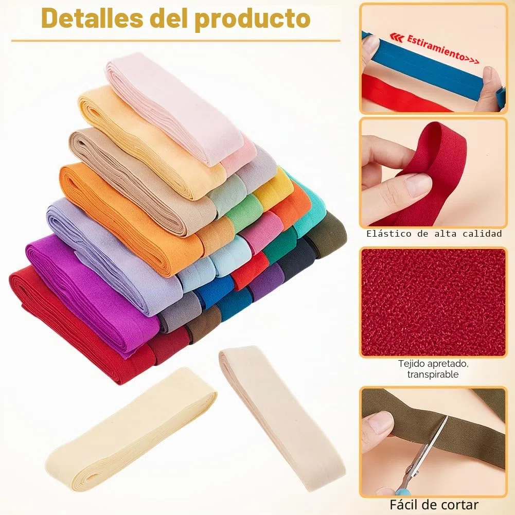 PH PandaHall Cinta elástica al bies de 30 colores, cinta de encuadernación al bies de un solo pliegue de 20 mm, tela de costura elástica, accesorios de ropa para costura, acolchado, dobladillo