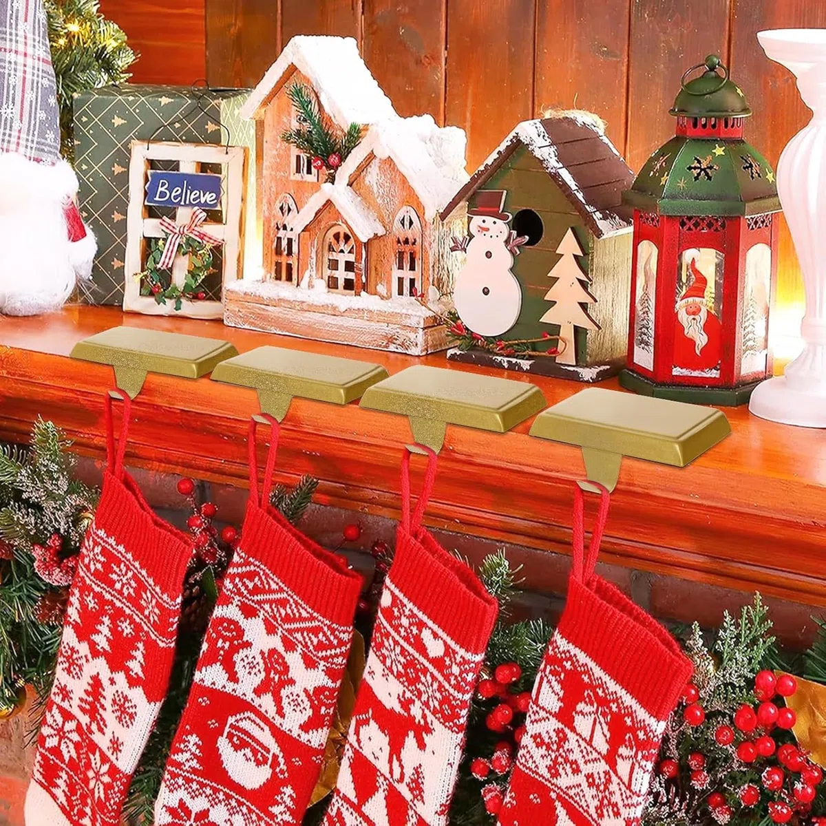 Genérico Ganchos Pesados para Calcetines de Papá Noel, 6 Unidades Robustas con Base Antideslizante, No se Caen, Ideales para Bordes de Chimenea y Muebles