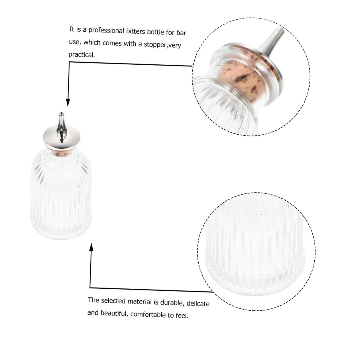DECHOUS Botella de Vidrio con Tapón para Amargos con Sello Hermético, Botella Decorativa Retro con Relieve, para Bares y Restaurantes