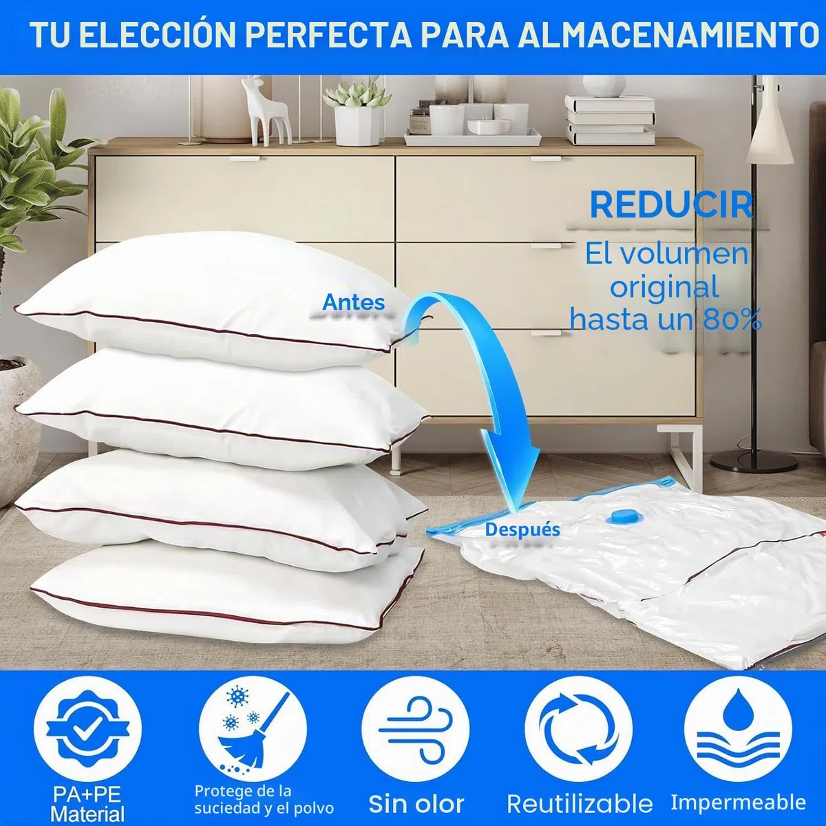 Bolsas de Vacío Ropa 12 Piezas 6L 80x60cm, 6S 60x40cm, con Bomba Eléctrica Portátil, Bolsas de Almacenaje al Vacío, Ahorra Espacio para Guardar Ropa, Edredones, Almohadas, Mantas