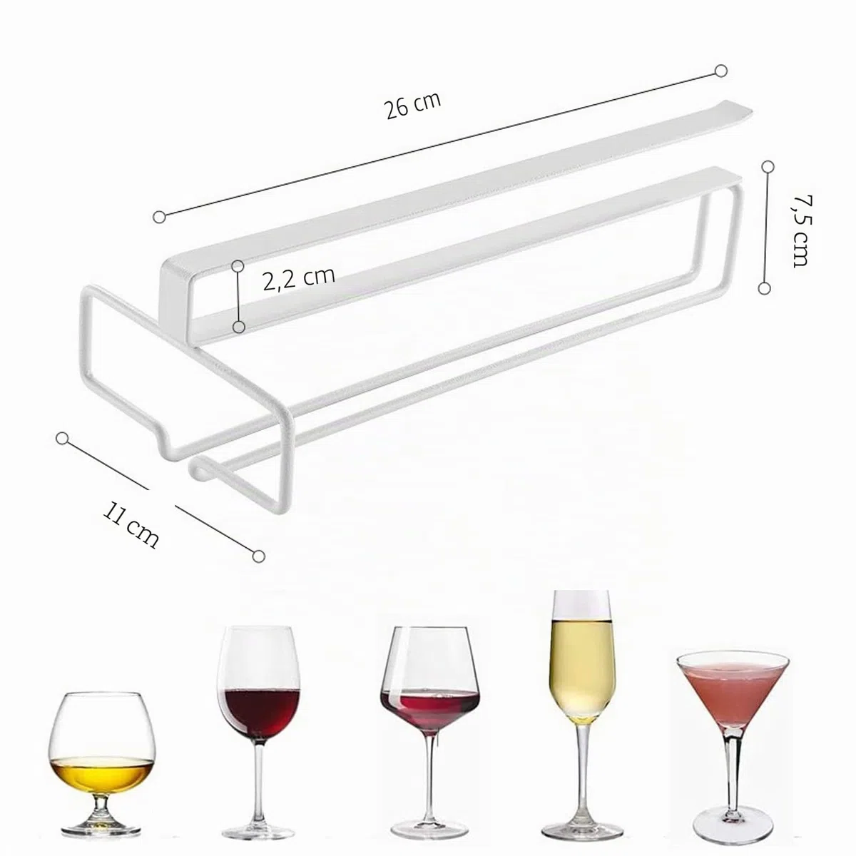 4 Piezas Soporte para Copas de Vino Colgante, Colgador Copas Sin Taladrar de Metal Estante para Colgar Copas para Cocina Bar Restaurante (Blanco)