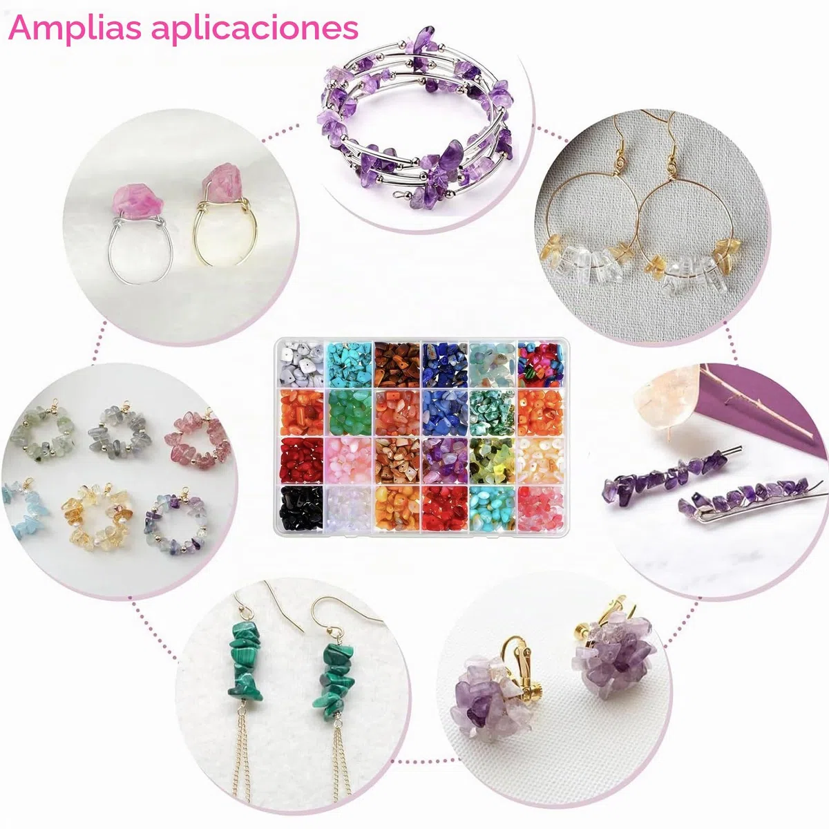 JTHTJOK Set para Hacer Joyería, 24 Colores Perlas de Piedras Preciosas Naturales 5–8 mm, Juego de 1510 Piezas de Perlas de Piedra para Joyería DIY, Anillos, Pulseras, Collares y Pendientes, Perlas de