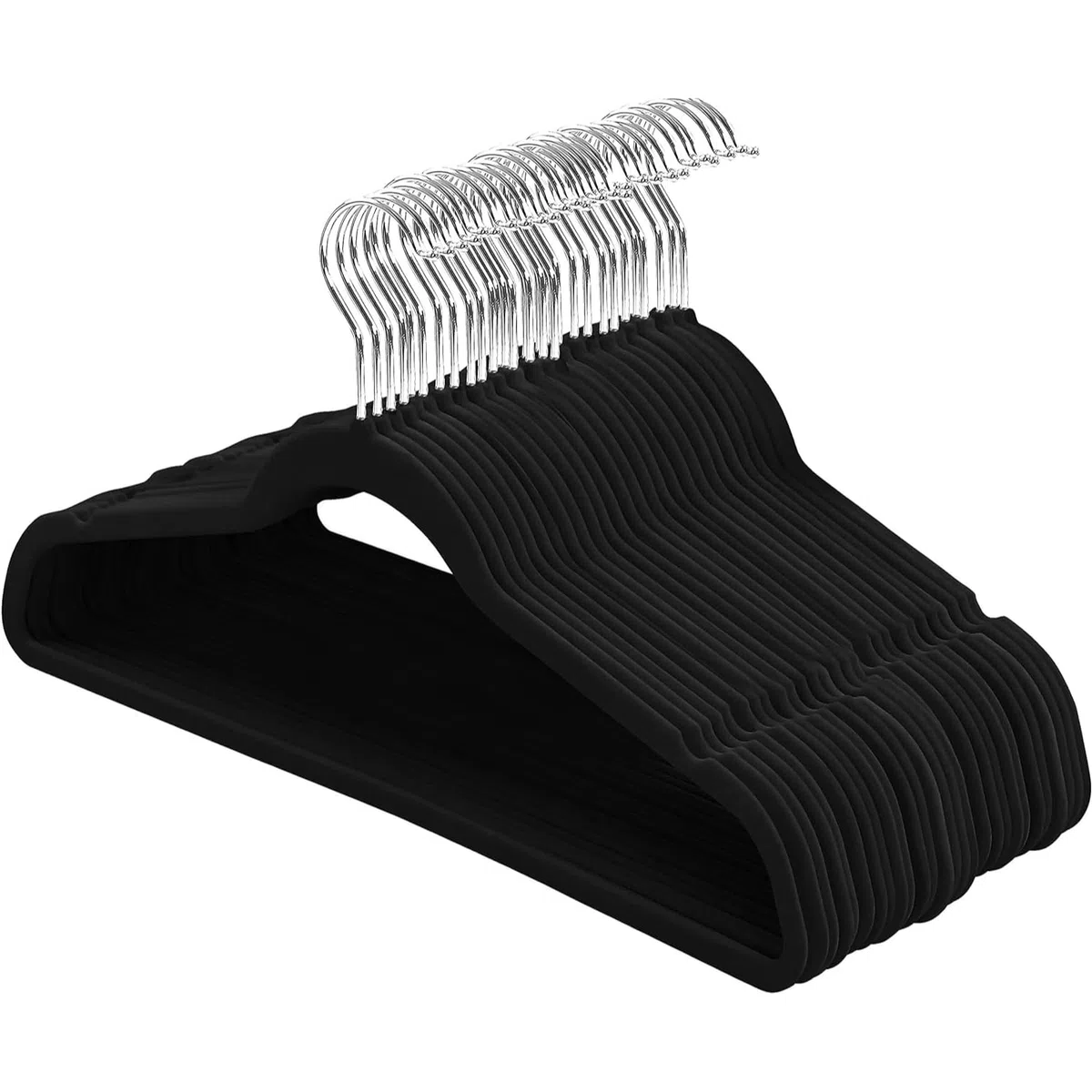 KROWN - Perchas de Terciopelo Antideslizantes con Gancho Giratorio 360° | Diseño Delgado, Elegante y Funcional (Negro, 30 Unidades)
