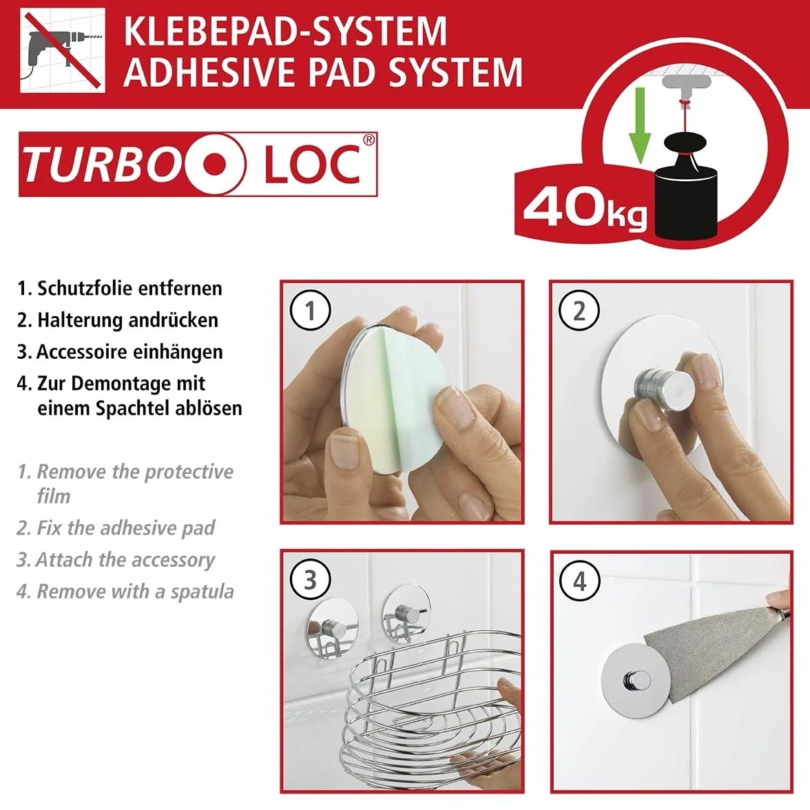 Wenko Turbo-Loc Soporte para Secador, Acero, Plateado, 11.5x14x7.5 cm