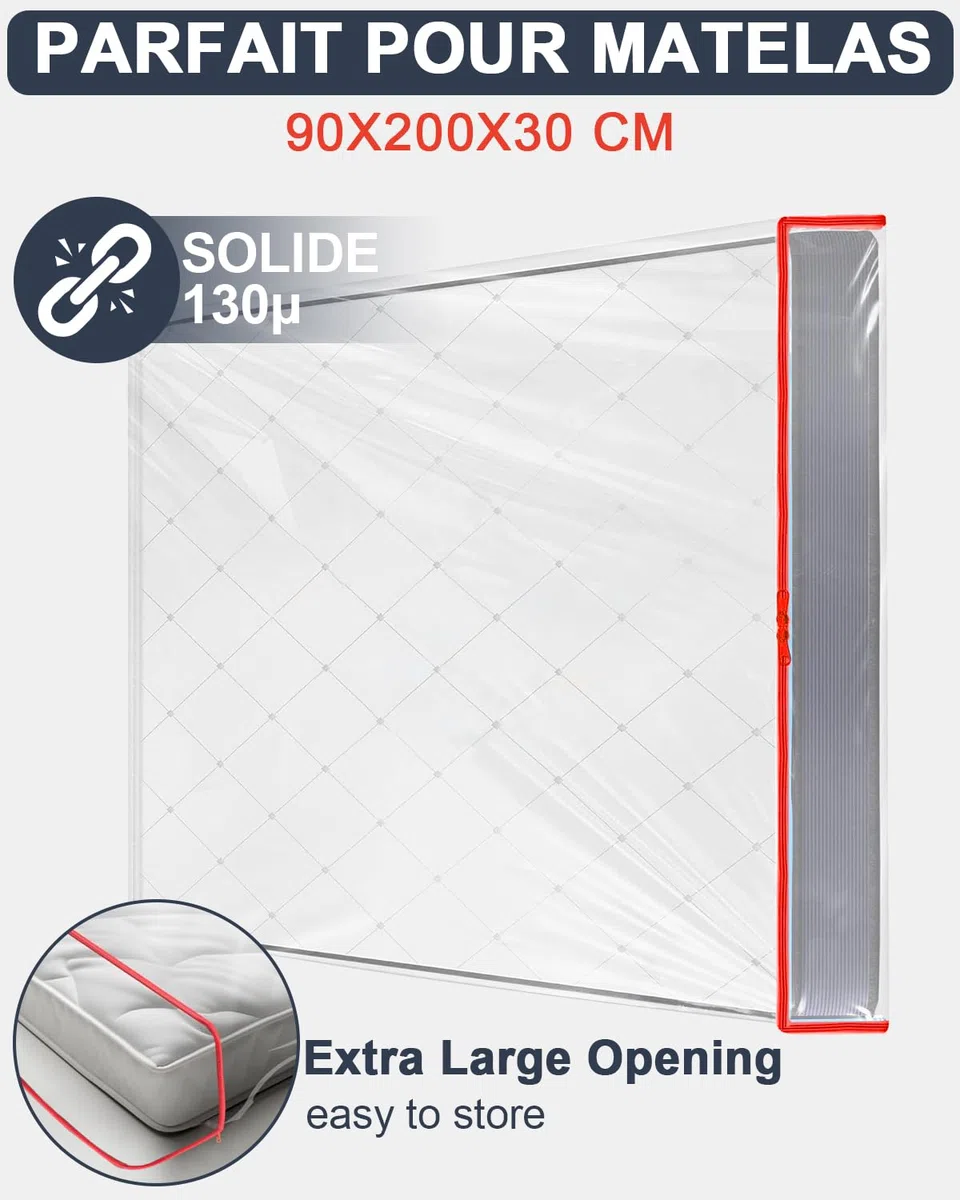 Funda de colchón de plástico 90 x 200 cm, protector de colchón con cremallera ancha, bolsa de colchón impermeable y resistente a roturas, para almacenamiento, mudanza, reutilizable (grosor 30 cm)