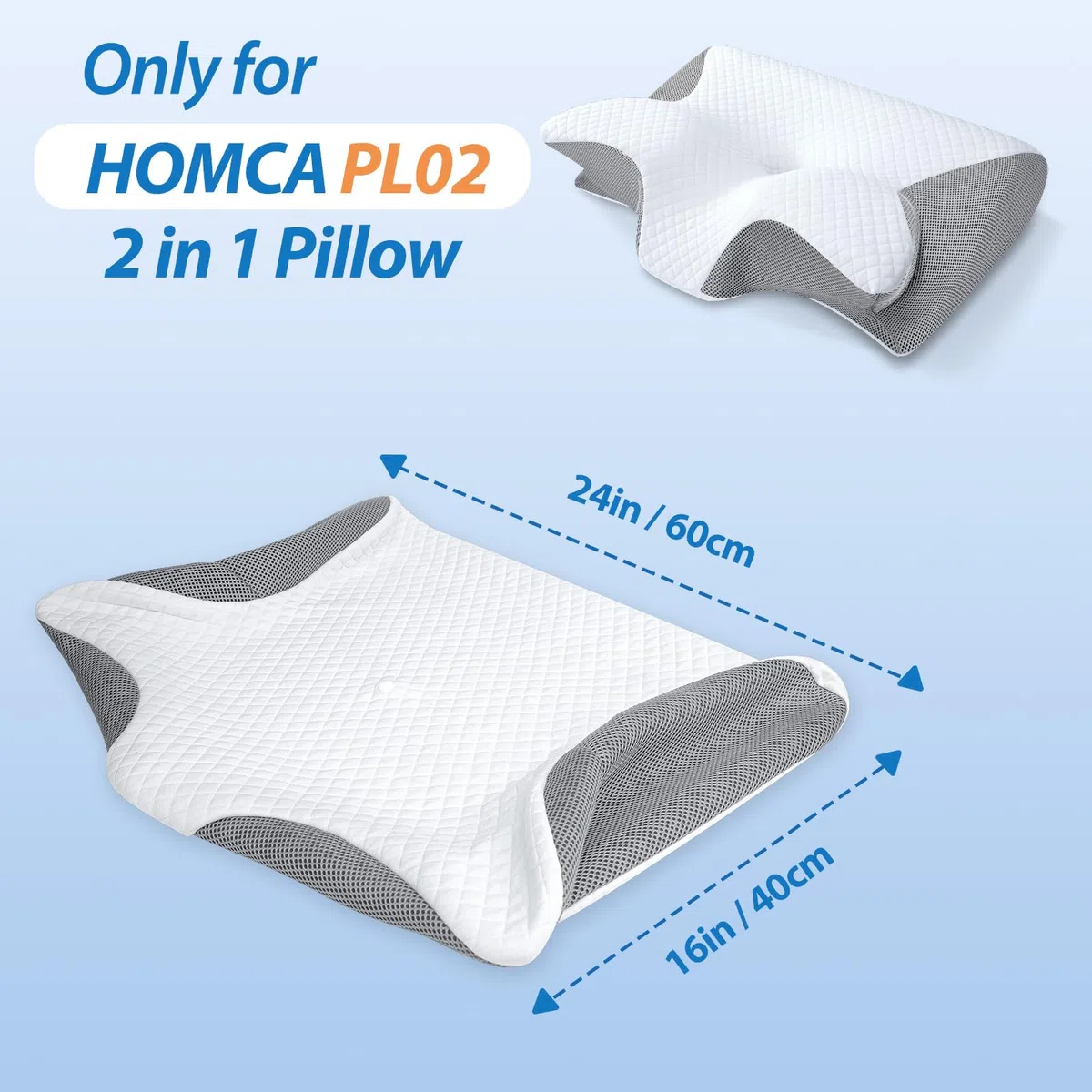 HOMCA Funda de Almohada de Repuesto Sólo para PL02-Almohadas, Funda de Almohada Cervical, Funda Lavable, Gris