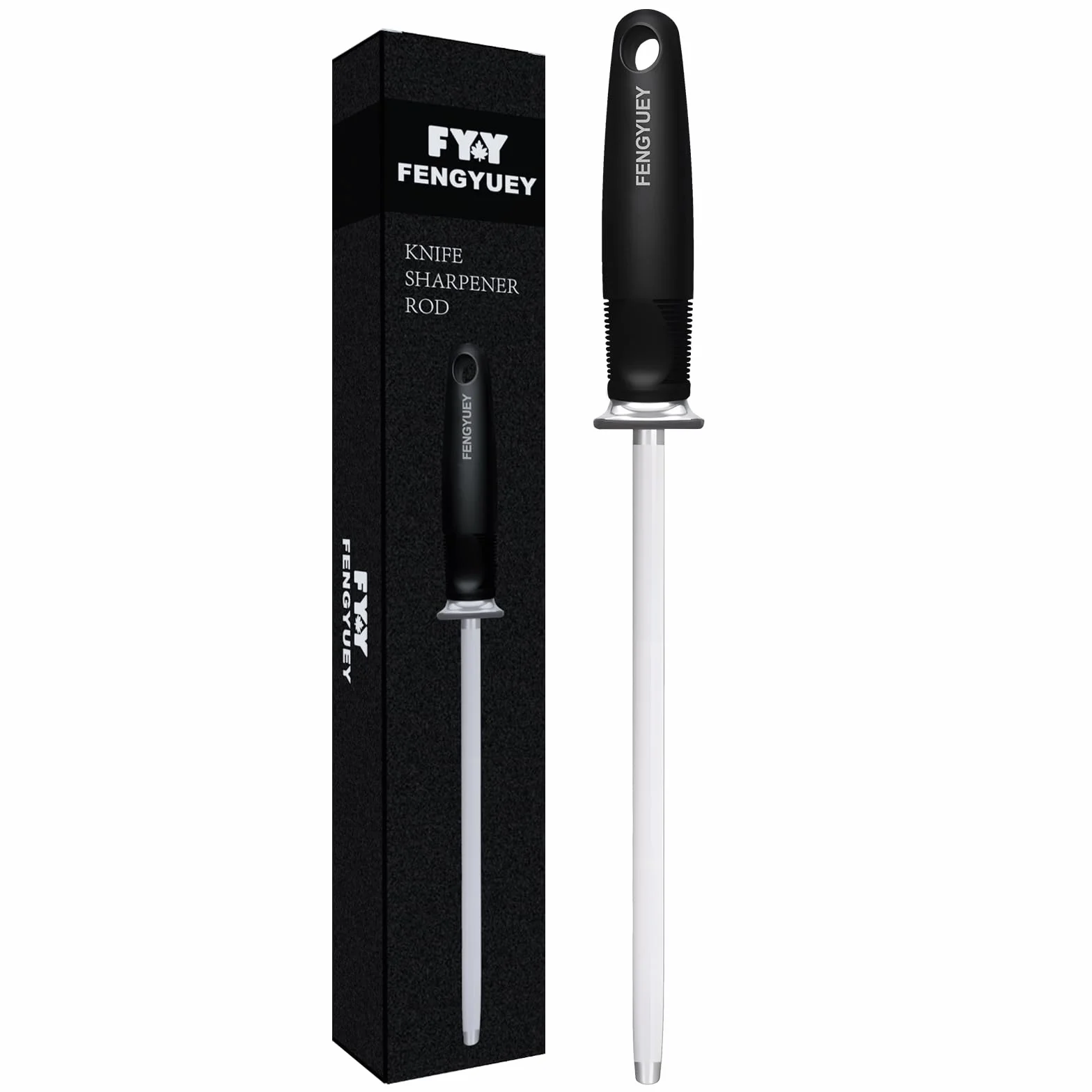 Chaira Afilar [Original] - Afilador Cuchillos Profesional de Acero al Carbono de Cocina | Manual, Mango Ergonómico, Agujero Colgante, Protector de Los Dedos | 37cm Negro