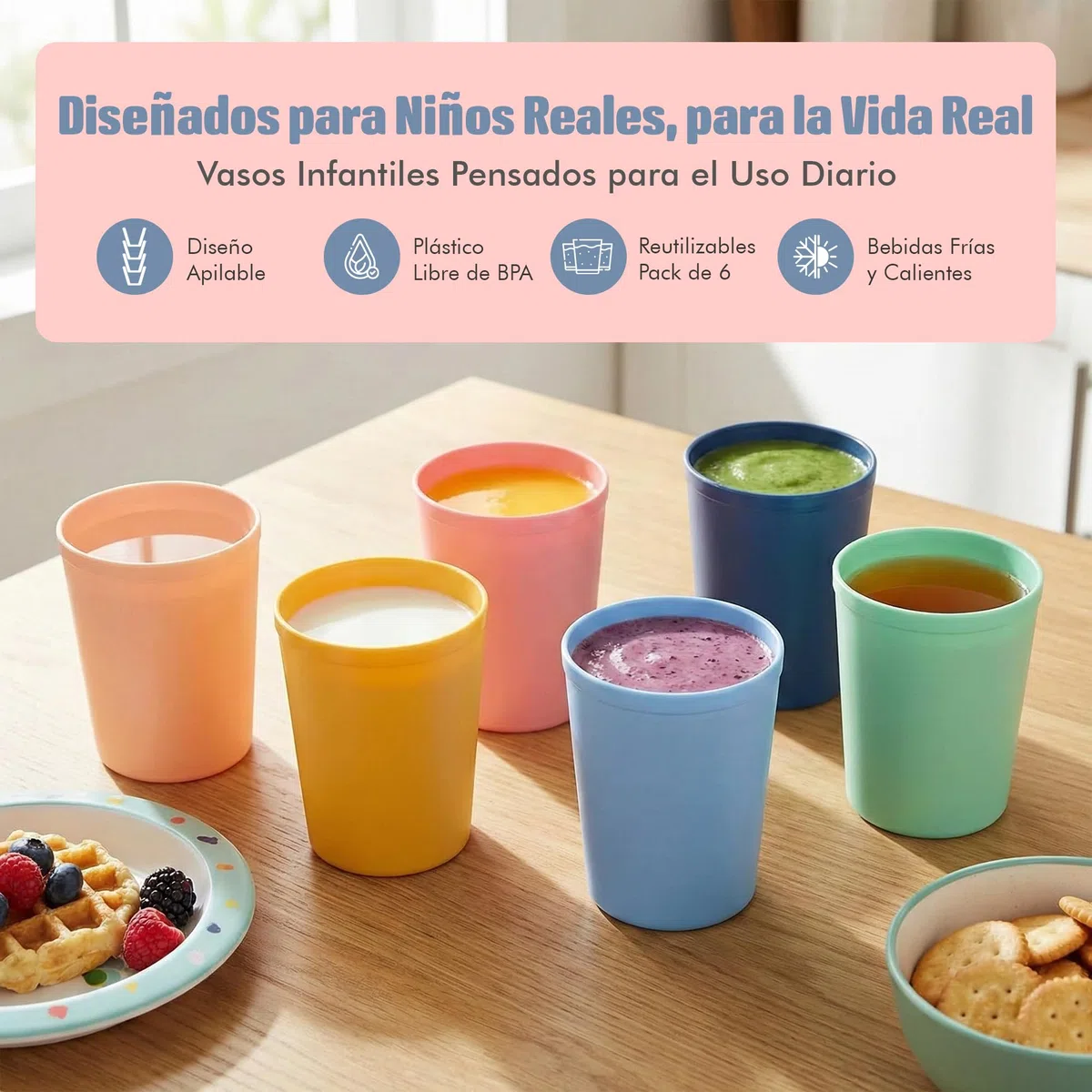 MASTERCOOK 6 vasos reutilizables pequeños – 8 onzas irrompibles – Vasos para niños pequeños para agua, jugo, leche – vasos apilables sin BPA juego de vasos de plástico para cocina, picnics, fiestas