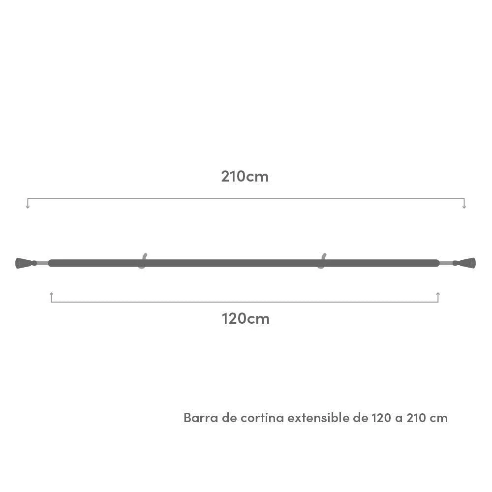 LOLAhome - Set de Barra de Cortina Extensible Blanca de Metal, 120-210 cm con Escuadras y Terminales. Fácil instalación en Pared o Techo para Colgar visillos y Dar un Toque de Elegancia.
