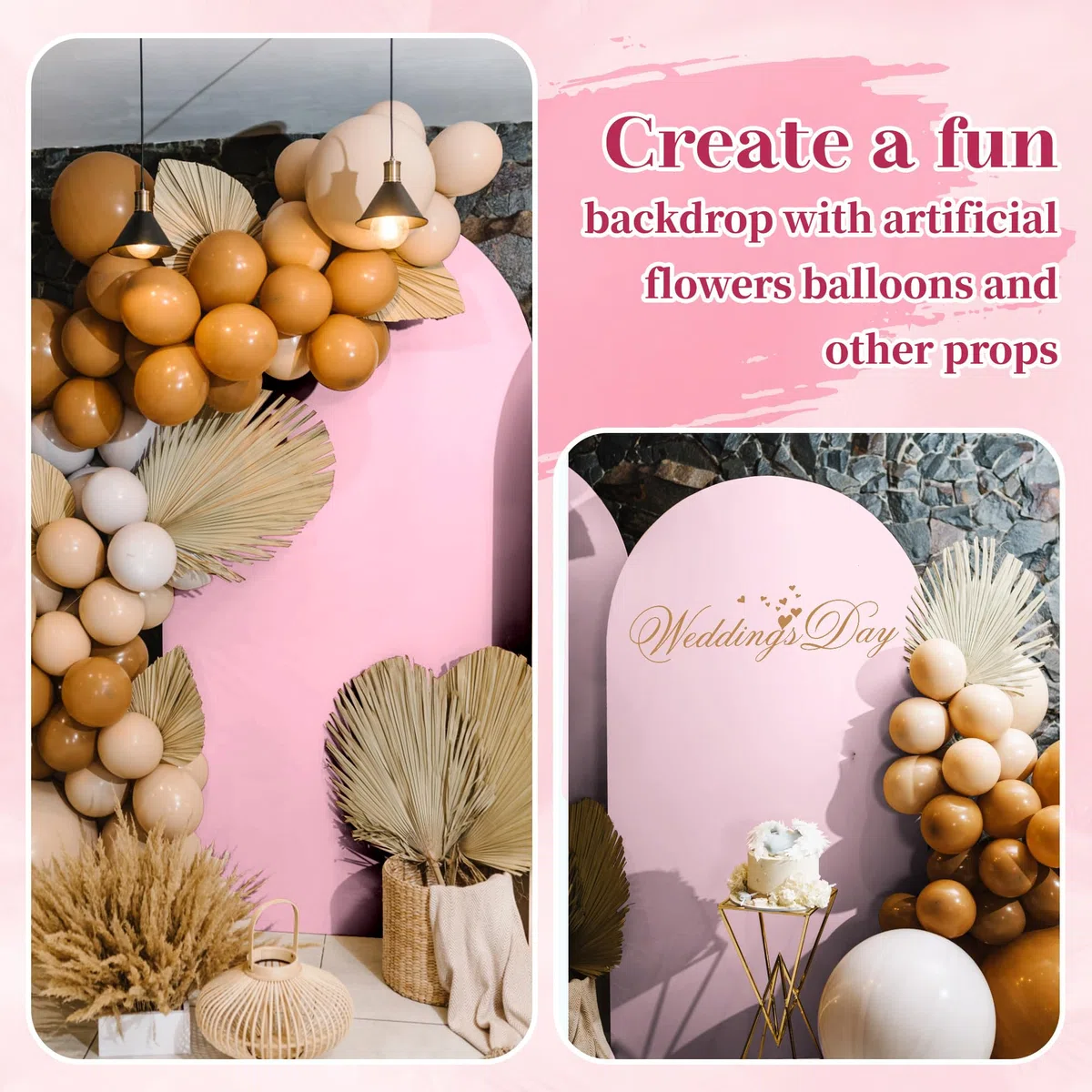 Juego de 3 cubiertas de fondo para arco, cubierta de fondo para arco de boda de doble cara, cubierta de fondo de 4/5/6 pies para fiesta de cumpleaños, ceremonia, banquete (rosa)