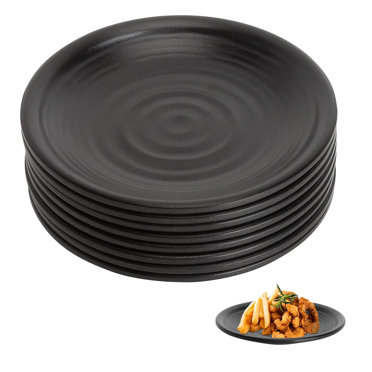 APOMOONS Platos de Melamina Negros 8 Piezas 15 cm, Platos Pequeños para Salsas Snacks Sushi Postre, Vajilla Negra Resistente con Acabado Mate para Casa Restaurante Buffet