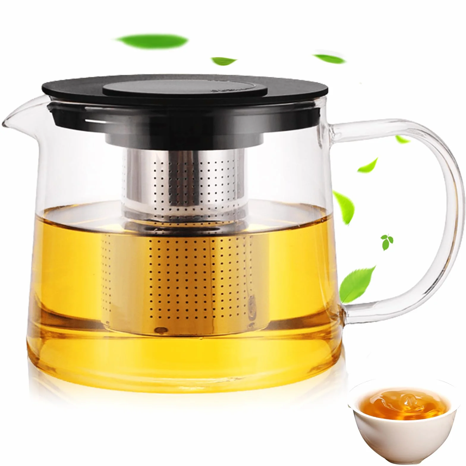 GBKDQQ Tetera de cristal de 1,5 l, tetera con filtro de vidrio de borosilicato, servicio de té, con filtro de cristal, ideal para preparar té suelto
