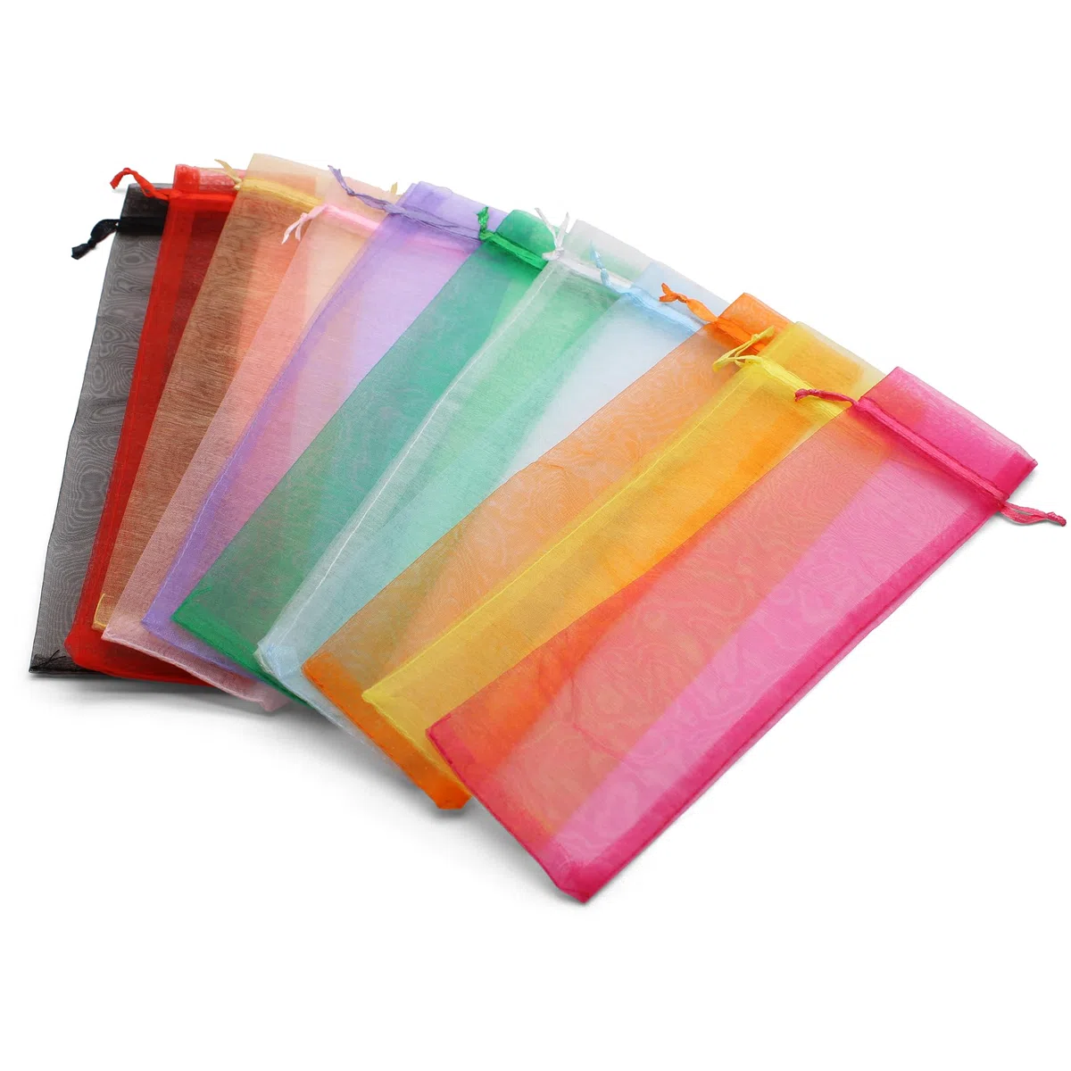 50 fundas blancas de organza, tamaño 26 cm x 6 cm, ideales para objetos largos (abanicos, bolígrafos, etc.)