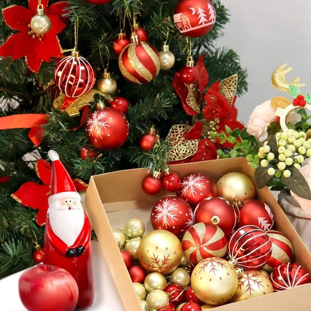 Bolas de Navidad, 42 bolas de árbol de Navidad rojas y Dios, adornos colgantes de Navidad, decoración de árbol de Navidad, bolas inastillables, decoración de temporada, invierno, vacaciones, fiesta