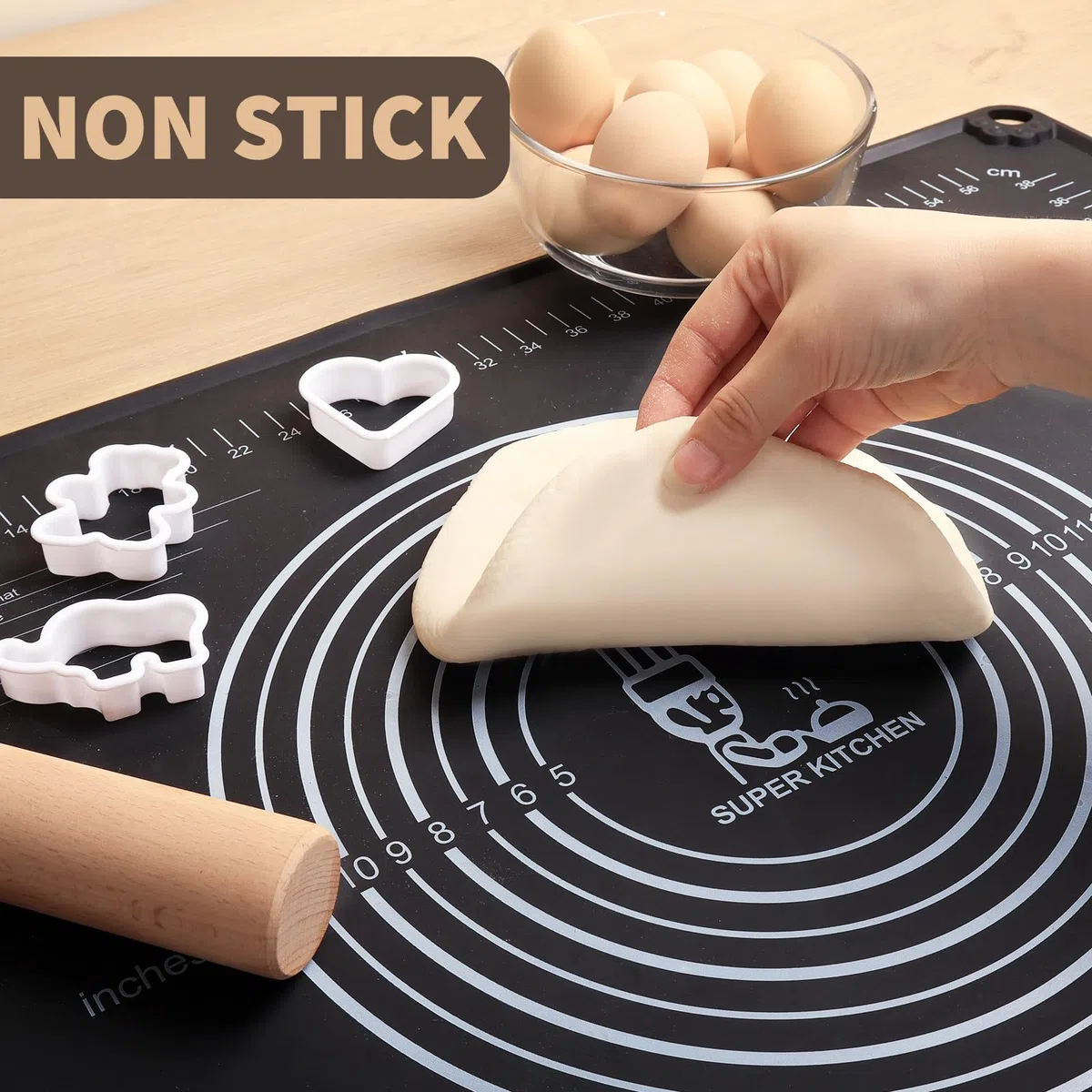 SUPER KITCHEN Alfombrilla de Silicona para Repostería 70x50cm con Bordes Levantados, Medidas y Antiadherente - Extra Grande y Gruesa para Amasar, Extender Masa y Fondant (Negro)