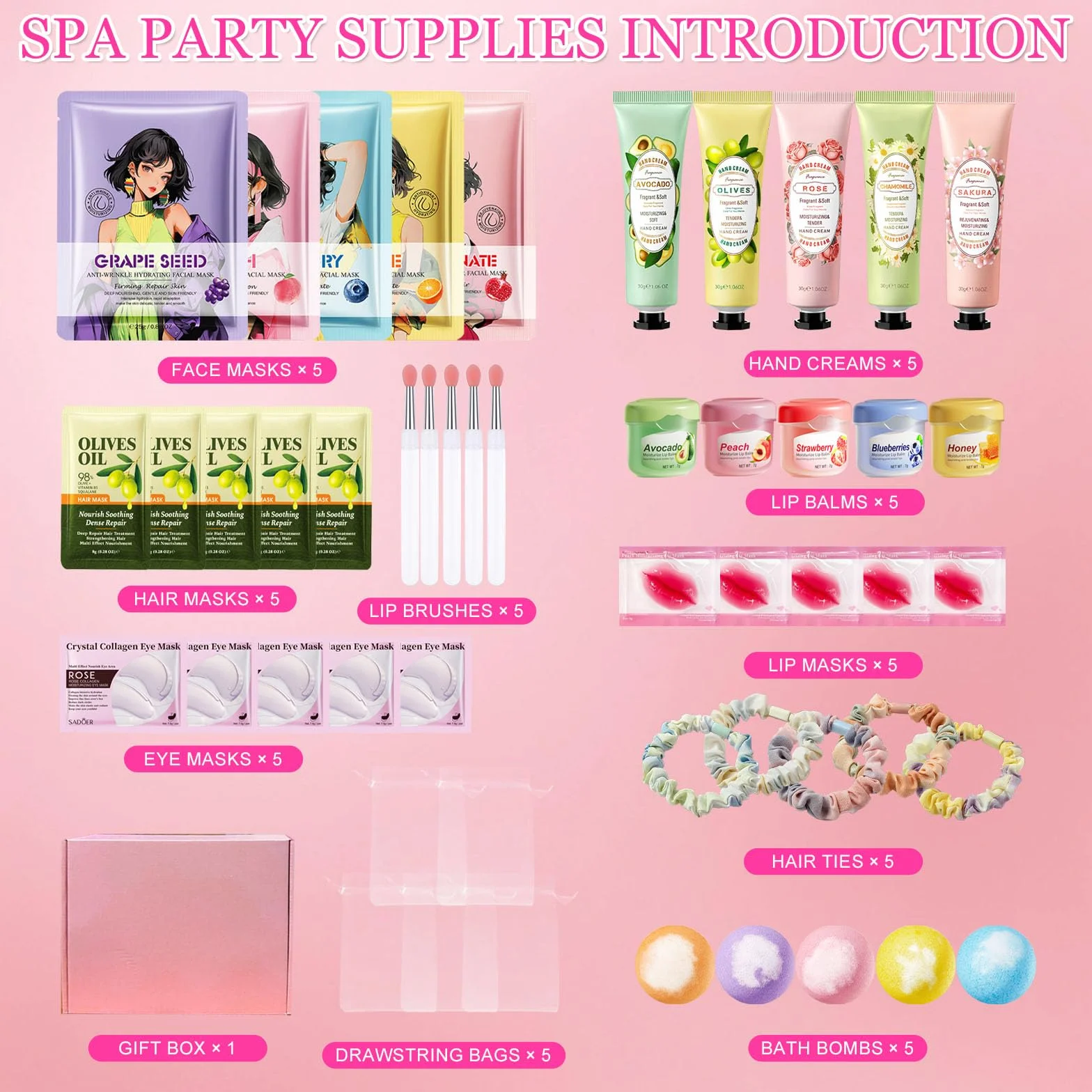 Set Spa Mujer 50 Piezas, Kit Skincare Regalo con Mascarillas Faciales, Parches Oculares, Crema Manos