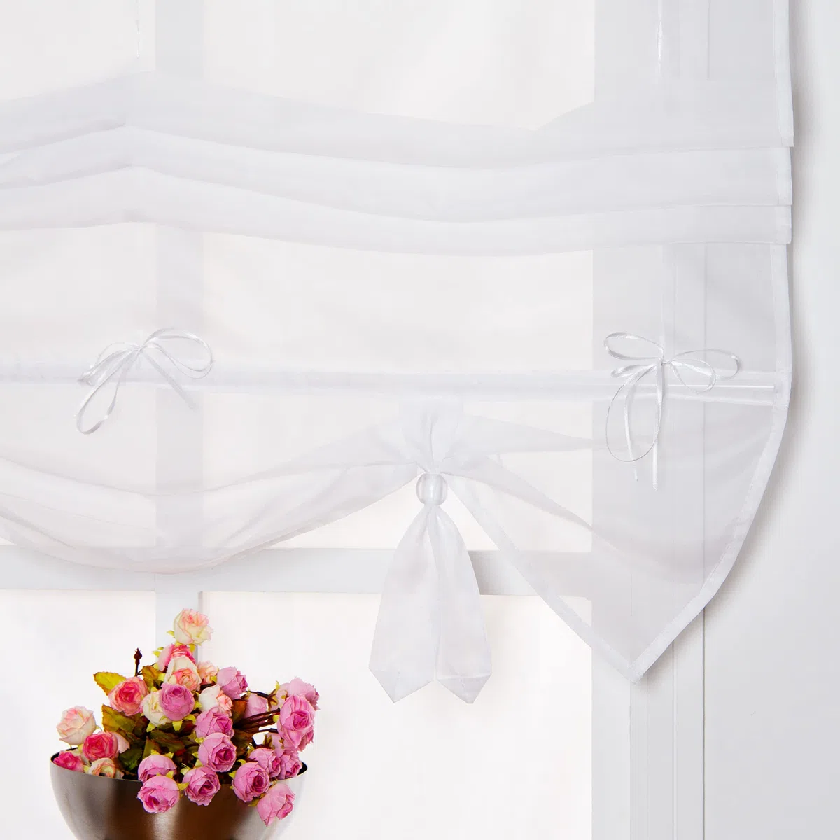 SIMPVALE Condole Estilo Romano L caida Sombra Ventana Cortina para Balcon y de la Cocina, Blanco, 100cm*155cm