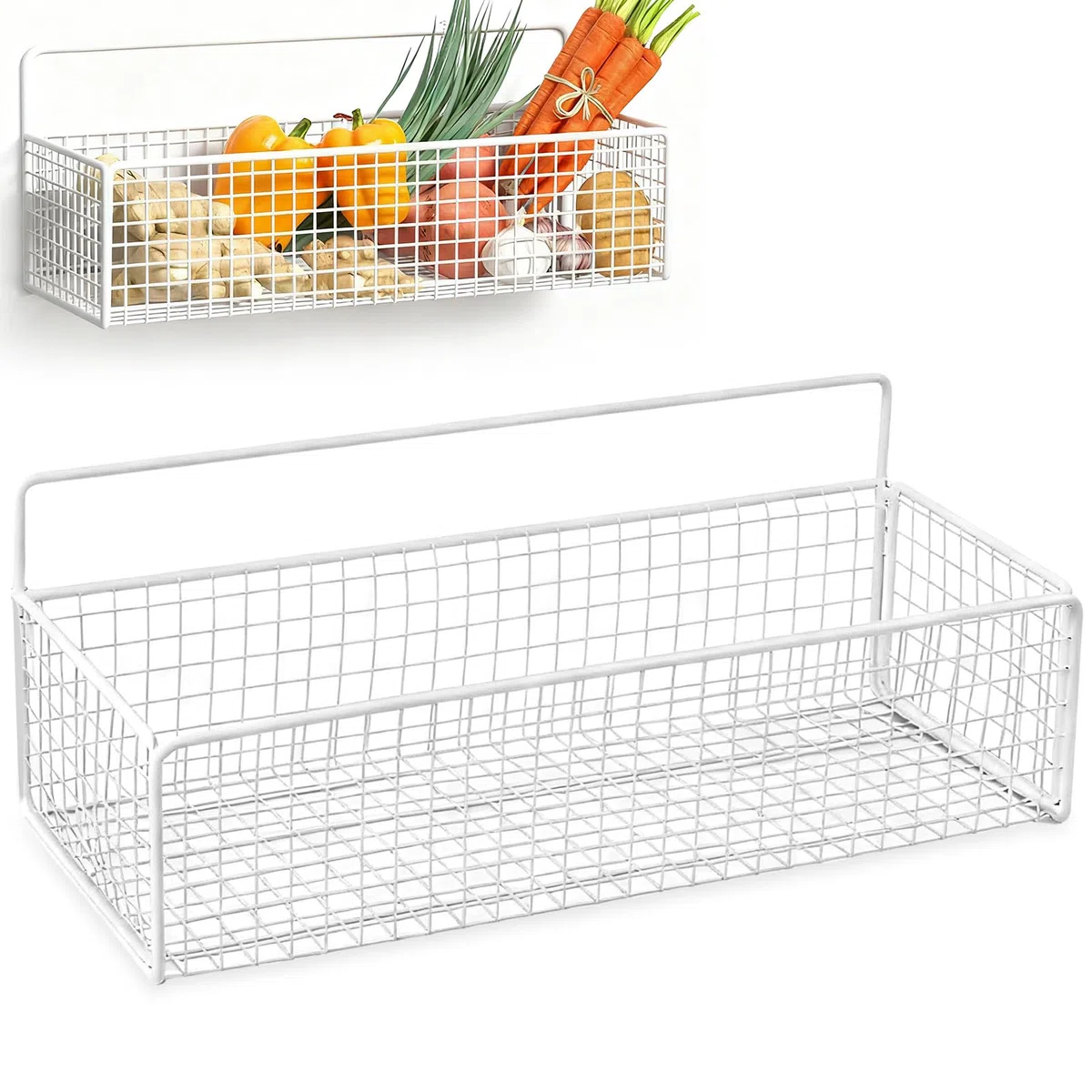 Estante de Almacenamiento para Colgar en la Cocina, cestas organizadoras de Pared de Gran Capacidad montadas en la Pared, cestas de Alambre para Dormitorio, Cocina (Blanco)