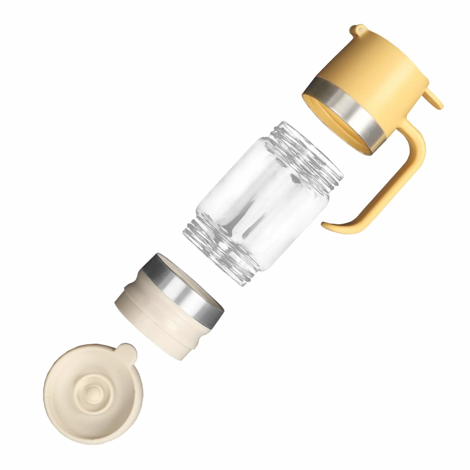 BigKing Dispensador de Jarabe, dispensador de Jarabe con tapas superiores e inferiores extraíbles, dosificador de Jarabe de vidrio borosilicato alto, transparente (Amarillo(350ml))