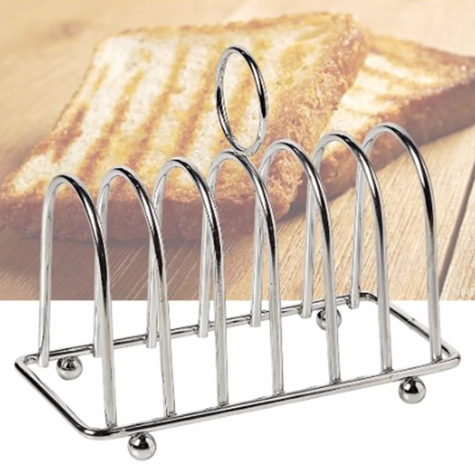 Estante para Tostadas de Acero Inoxidable, Estante para Tostadas de 6 Rebanadas con Patas de Bola y Asa de Bucle, Soporte para Pan Tostado para Cocina, Buffet, Desayuno, Almuerzo, Cena