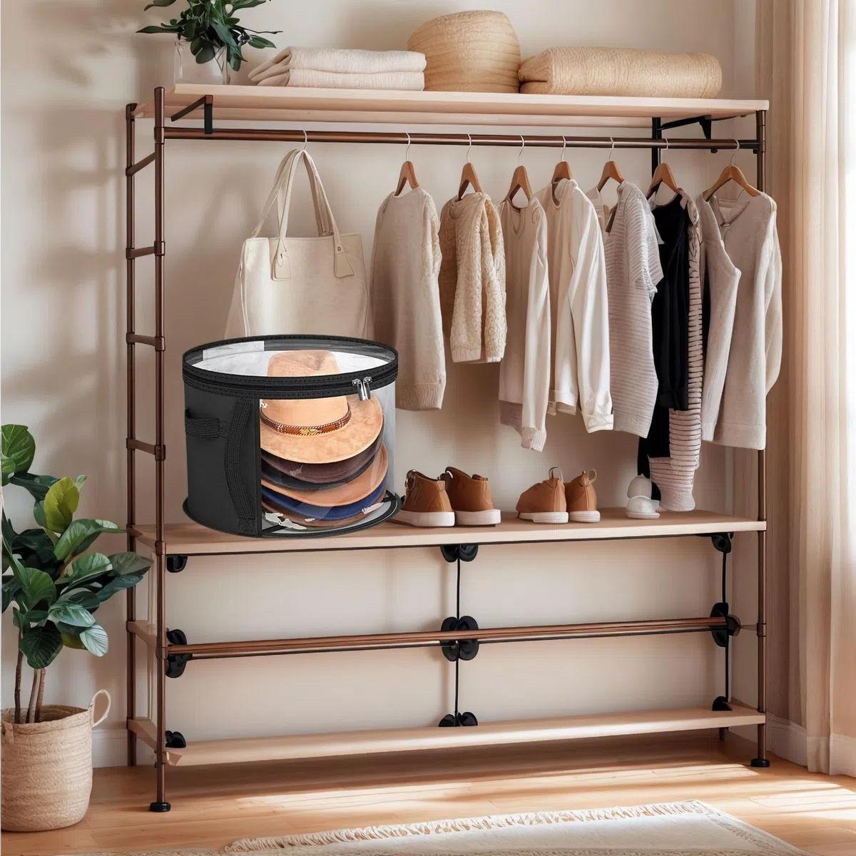 Porta Sombreros con Ventana Transparente, Organizador Grande para Armario y Viaje - Compatible con Sombreros de Cowboy, Damas y Ala Ancha (4 Piezas, Negro)