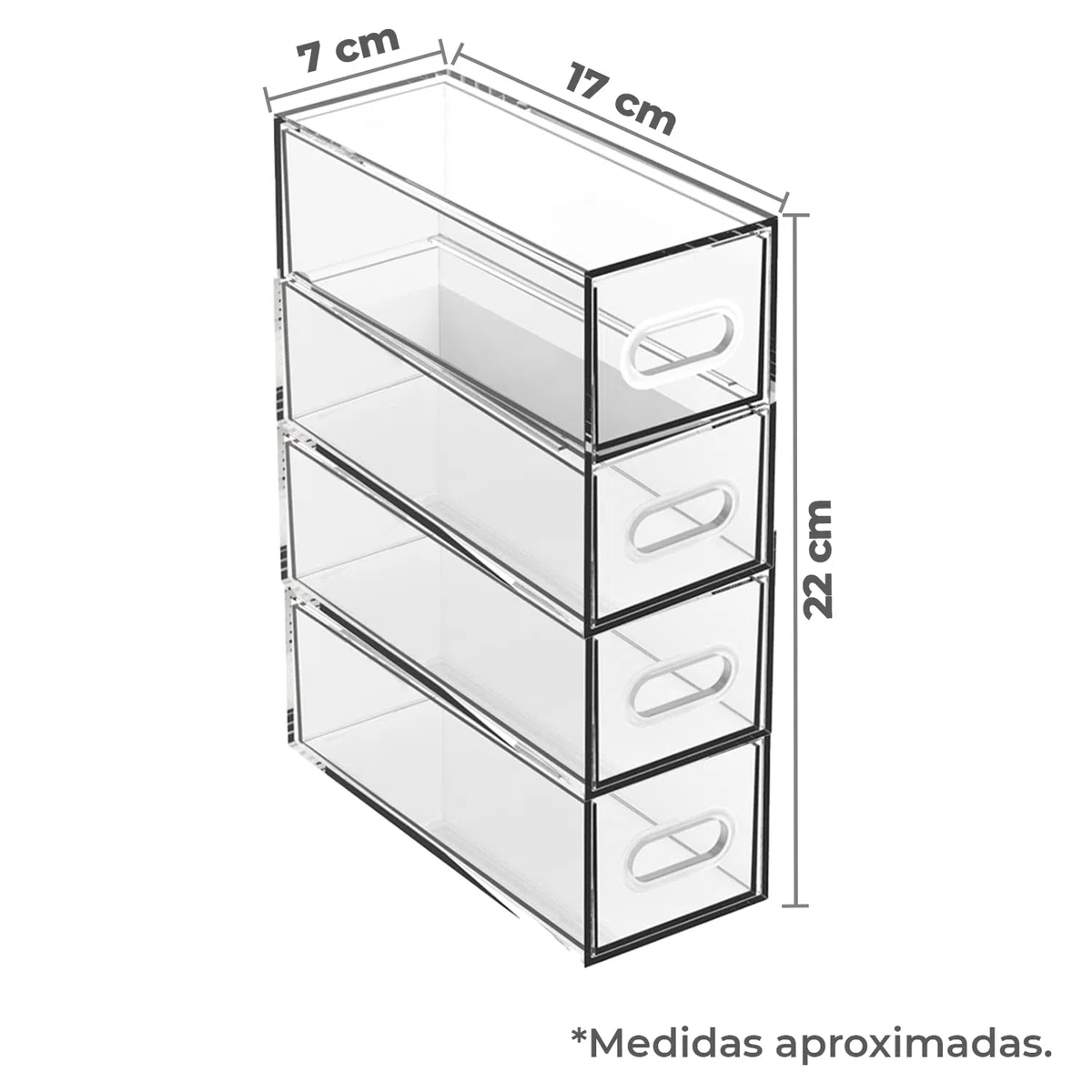 TIENDA EURASIA - Cajonera Plástico Transparente, Organizador de Escritorio Modular, Util para Oficina, Baño (4 cajones, 7 x 17 x 22 cm)