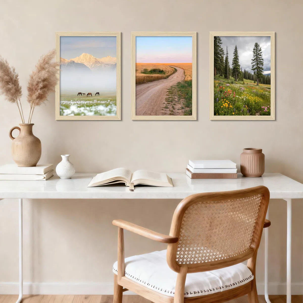 Marcos de Fotos Madera 30x40 cm Natural MDF con Vidrio Acrílico HD, 3Pcs A3