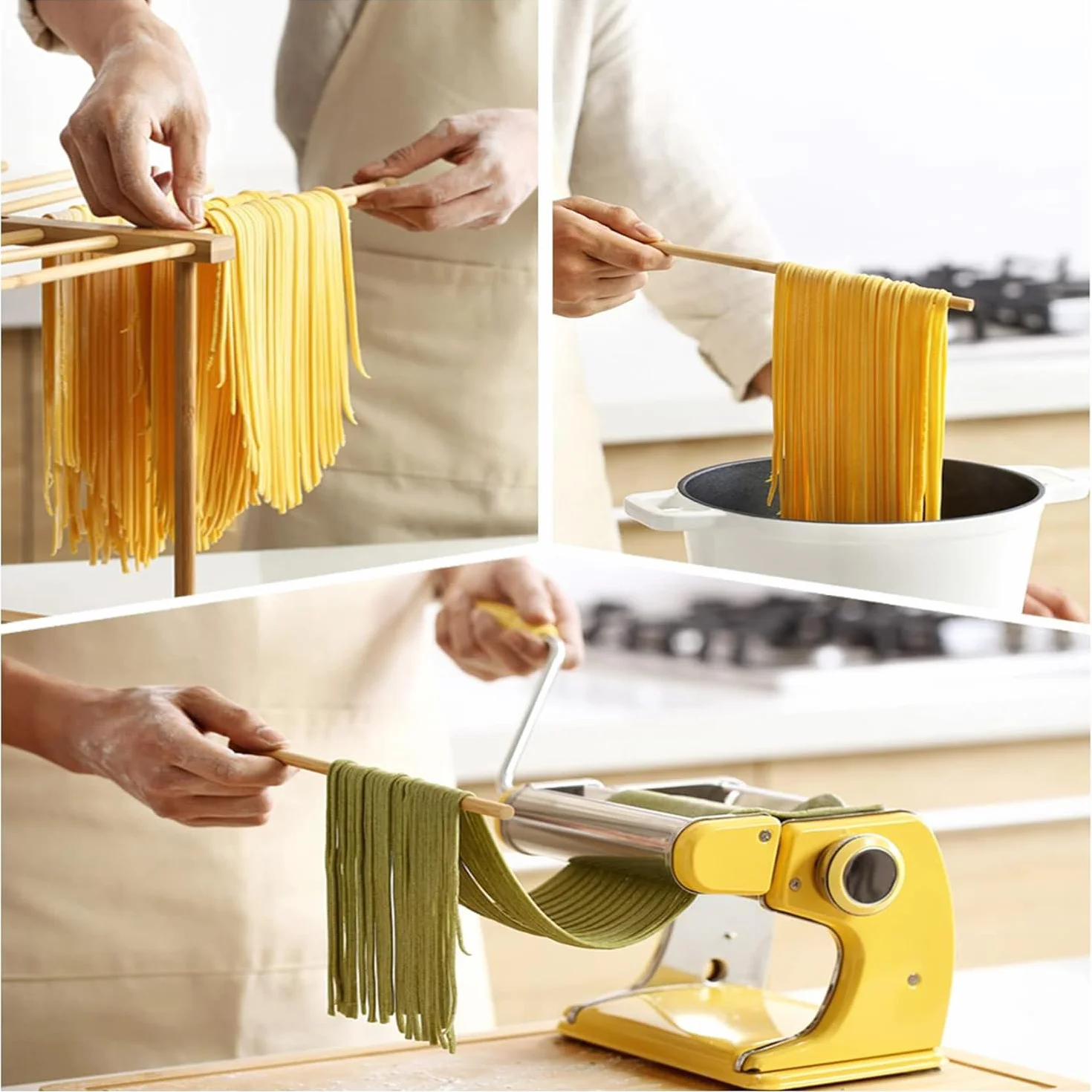 Secador De Pasta, Rejilla para Pasta, Secador Pasta Fresca,Rejilla para Secar Pasta Plegable con Varilla De Transferencia Y 12 Varillas,para Pasta Y Fideos