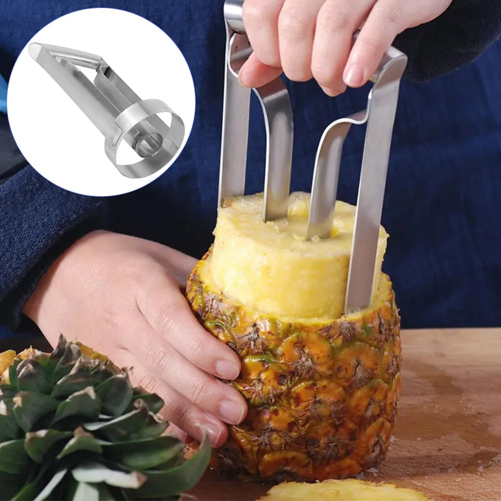 Tiiyee Cortador de Piña, Descorazonador Piñas con Pelador Frutas Acero Inoxidable Rápidamente y Elimina el Núcleo Hoja Afilada Cuchillo Doble Capa Fruta Corte Rodajas para Hogar la Cocina