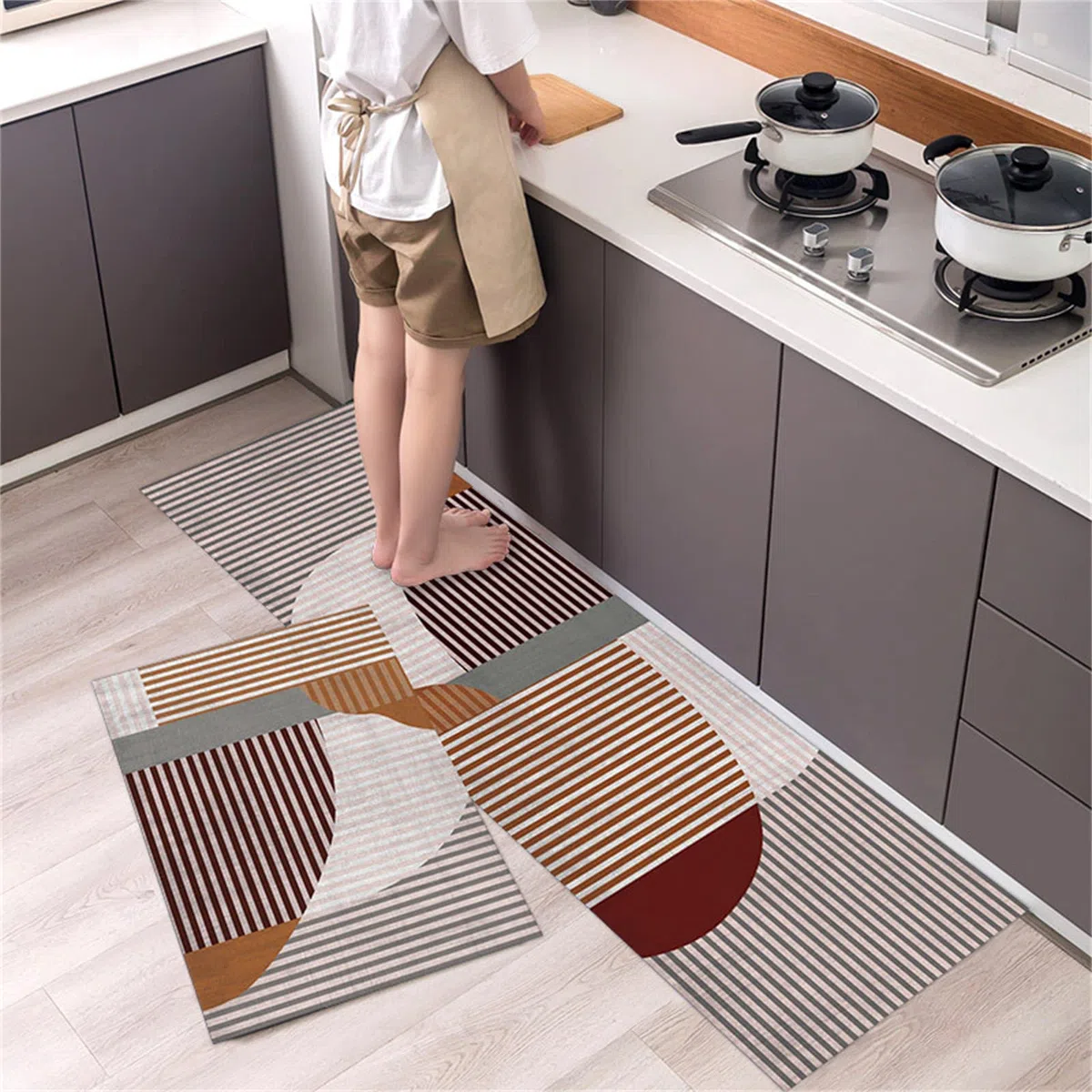 Alfombras de Cocina Juego de Alfombrillas de Cocina de 2 Piezas Set de Alfombrillas de poliéster Alfombra para Cocina Dormitorio Sala de Estar Lavable