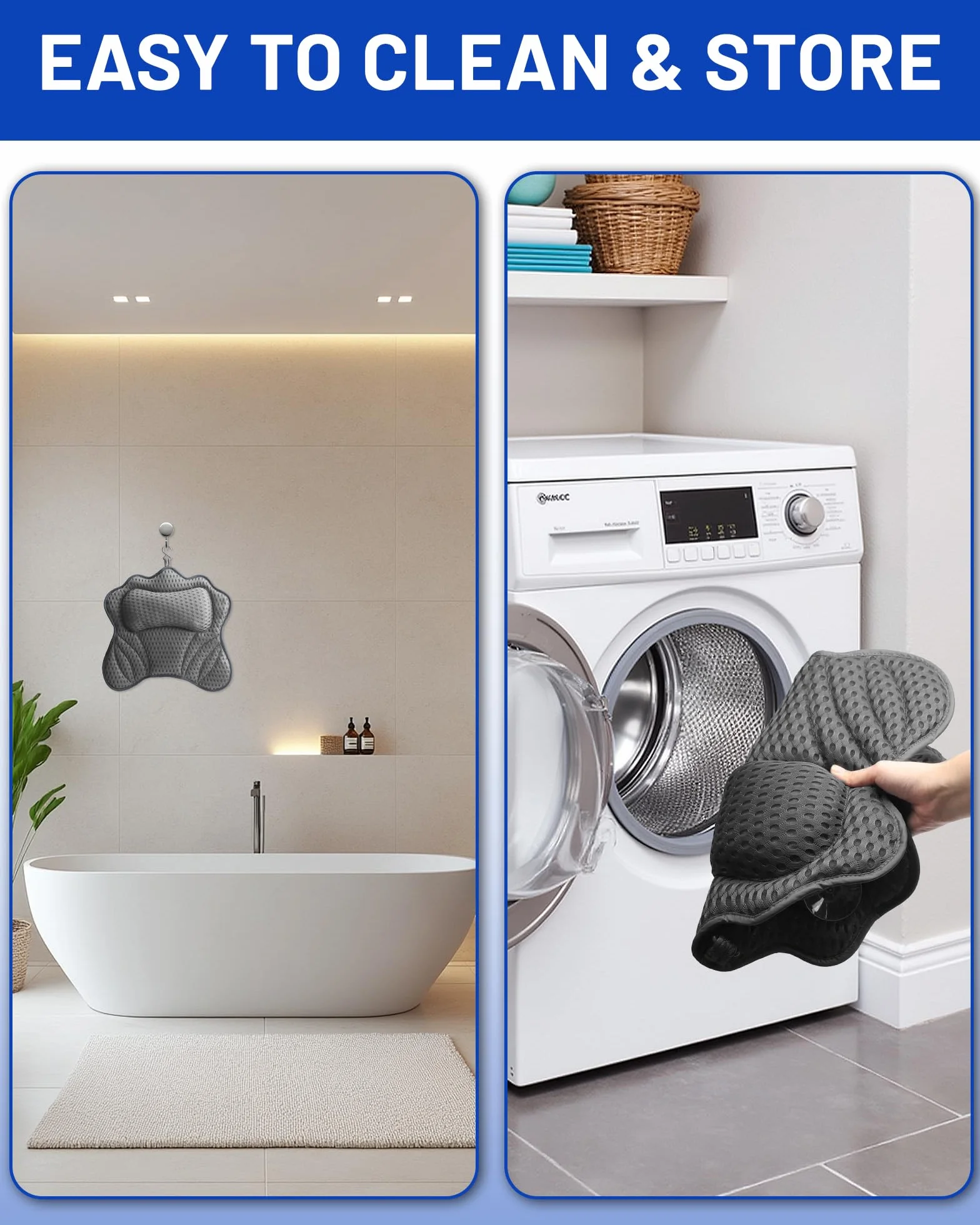 Almohada para Bañera, Almohada de Baño, Cojín de Bañera con 6 Ventosas Antideslizantes, Malla 4D, Almohada Bañera para Cuello, Cabeza y Hombros