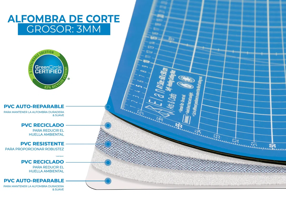 Elan Base de Corte A2 Autocicatrizante Azul, Tabla de Corte 60x45 CM, Tabla Cortar Costura, Base de Corte A2, Protector Mesa Manualidades de 5 Capas