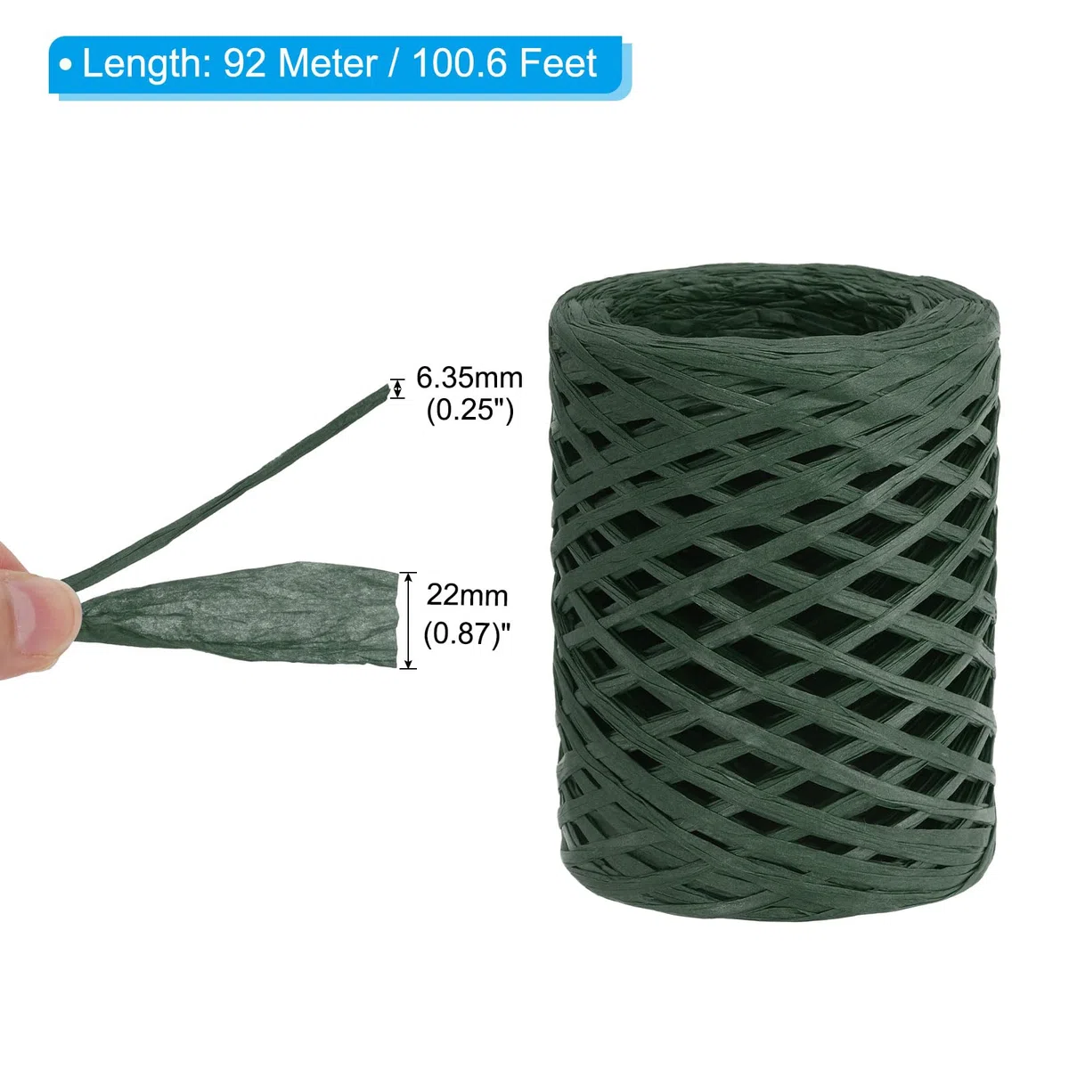 PATIKIL Cinta de Rafia 100 Yardas, 1 Rollo de Papel de Embalaje Natural Twine String para Envolver Cajas de Ganchillo Artesanal Decoración de Vacaciones, Verde Oscuro