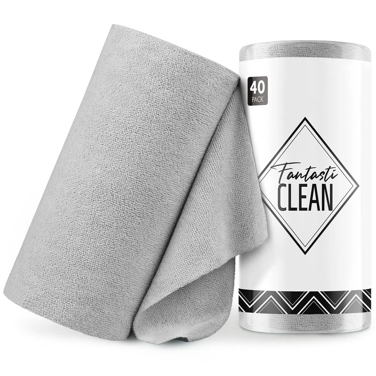 Fantasticlean Paños de Limpieza 40 Unidades, Rollo de Paño de Microfibra Rasgable, Trapos Reutilizables y Sin Pelusas 30 x 30 cm - Gris