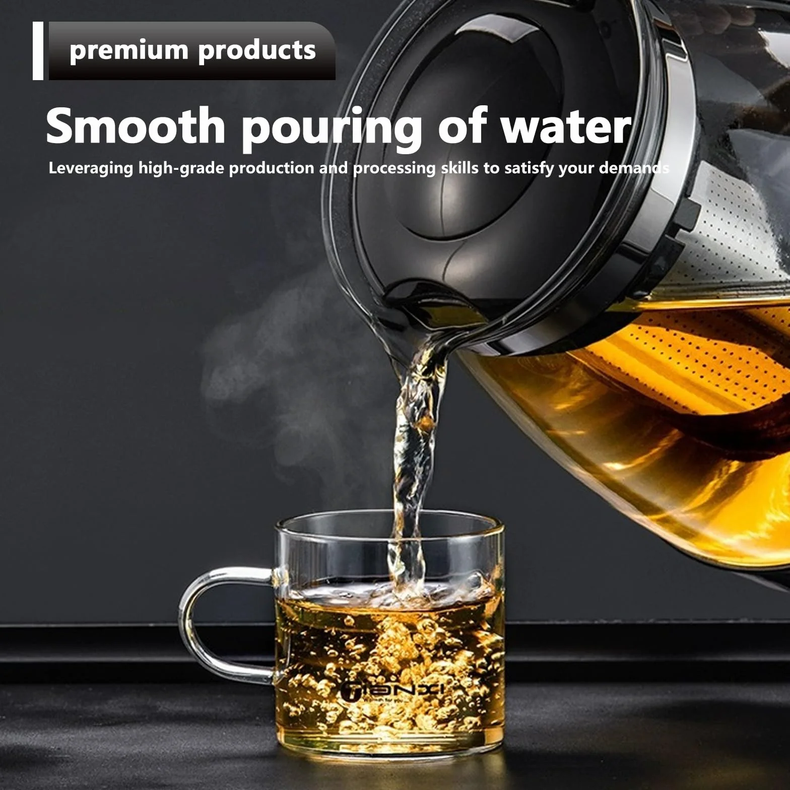 Tetera de cristal de 2 litros, resistente al calor, con colador de acero inoxidable y cepillo de limpieza, para té suelto, té verde, té de hierbas