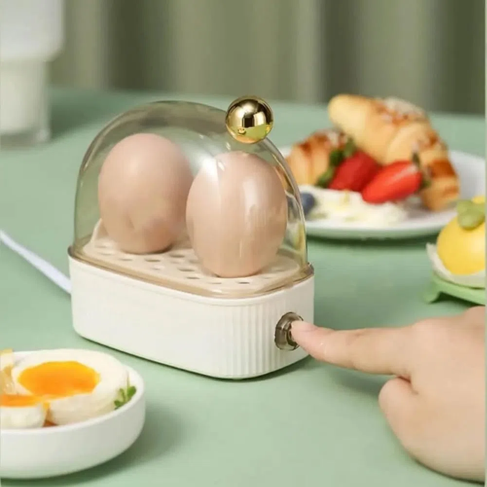 Hervidor de Huevos Eléctrico Automático, Hervidor Rápido de Huevos, Máquina de Desayuno, Hervidor de Huevos Multifunción para 2 Huevos, Enchufe Europeo, Color Verde.
