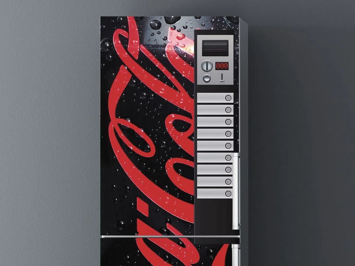 Pegatinas Vinilo para Frigorifico Máquina expendedora cocacola negra | Varias Medidas 185x60cm | Adhesivo Resistente y de Fácil Aplicación | Pegatina Adhesiva Decorativa de Diseño Elegante