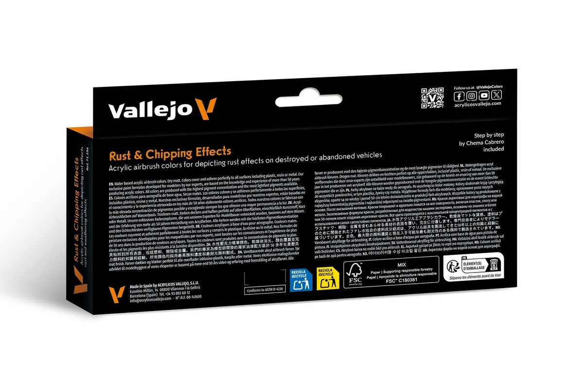 Vallejo Model Color Set de Pintura Acrílica Efectos de Oxido y Desgaste. Kit de 8 Colores de Acabado Mate para Aerógrafo en Botellas de 18 Ml con Cuenta Gotas para Efectos de Óxido y Envejecimiento