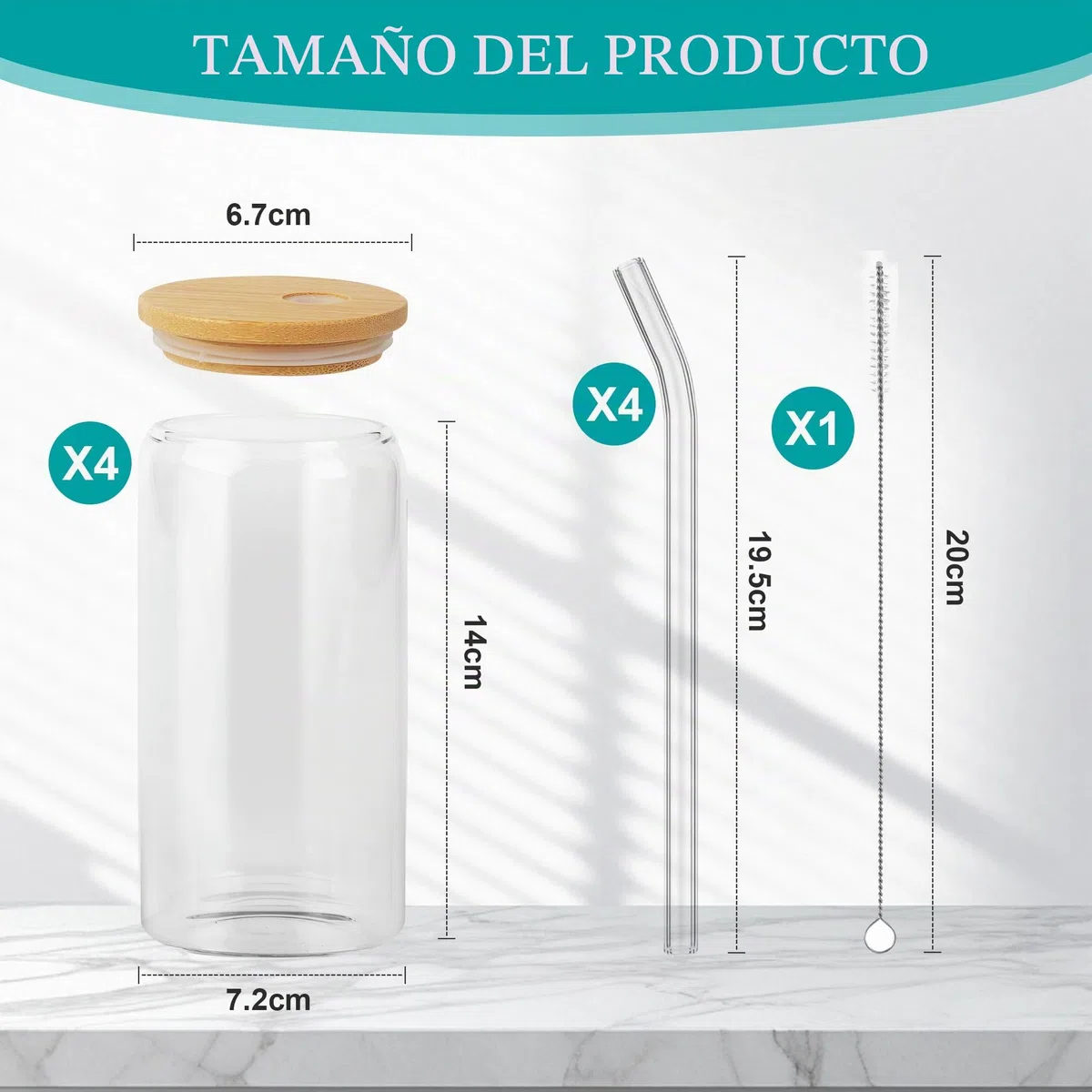 Nuangoo 4 Piezas 500 ml Taza de Té Burbuja con Tapa y Pajita, Vasos para Beber con Tapas de Bambú y Popotes,Vaso de Cristal para Batidos, Latte, Macchiato, Whisky
