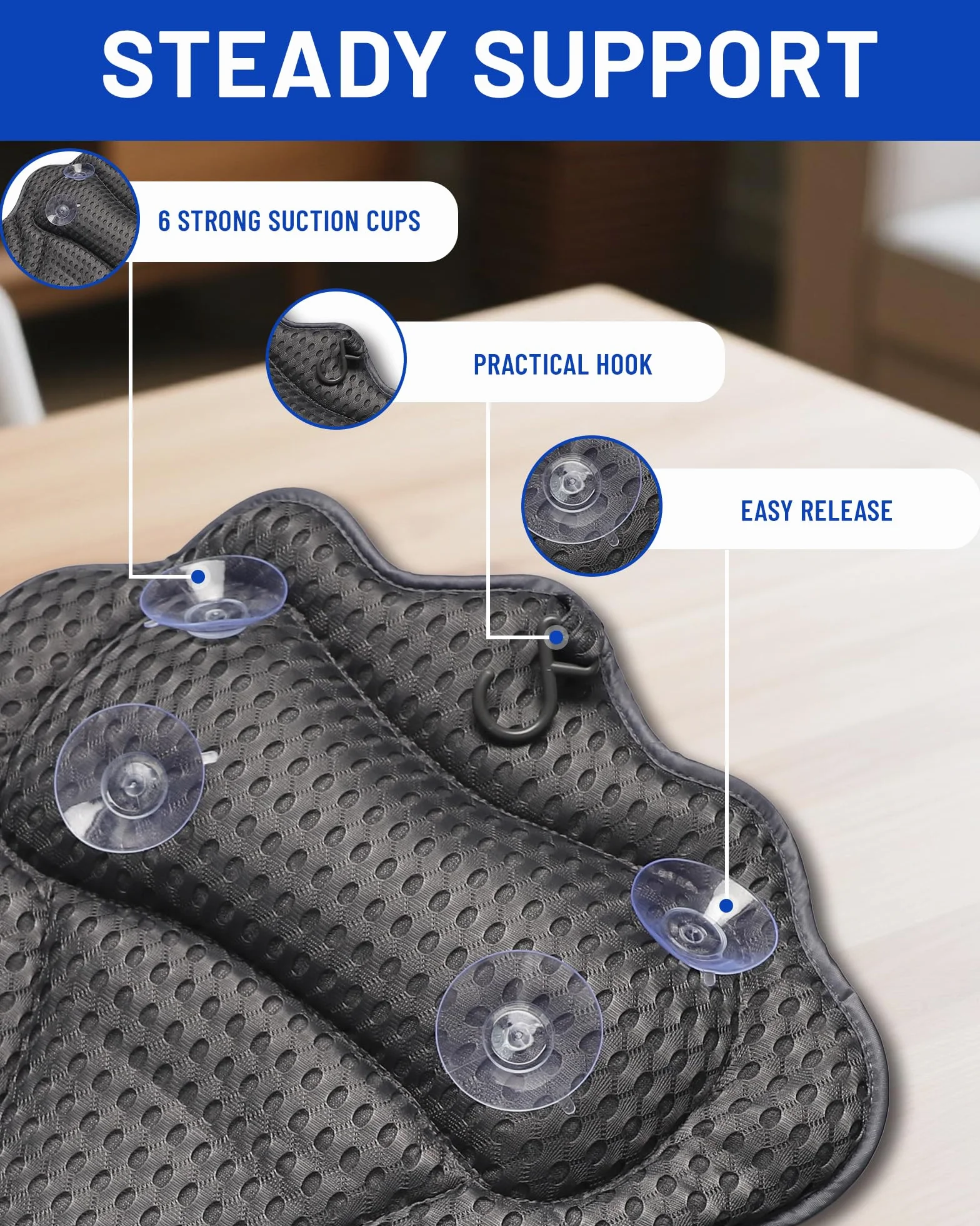 Almohada para Bañera, Almohada de Baño, Cojín de Bañera con 6 Ventosas Antideslizantes, Malla 4D, Almohada Bañera para Cuello, Cabeza y Hombros