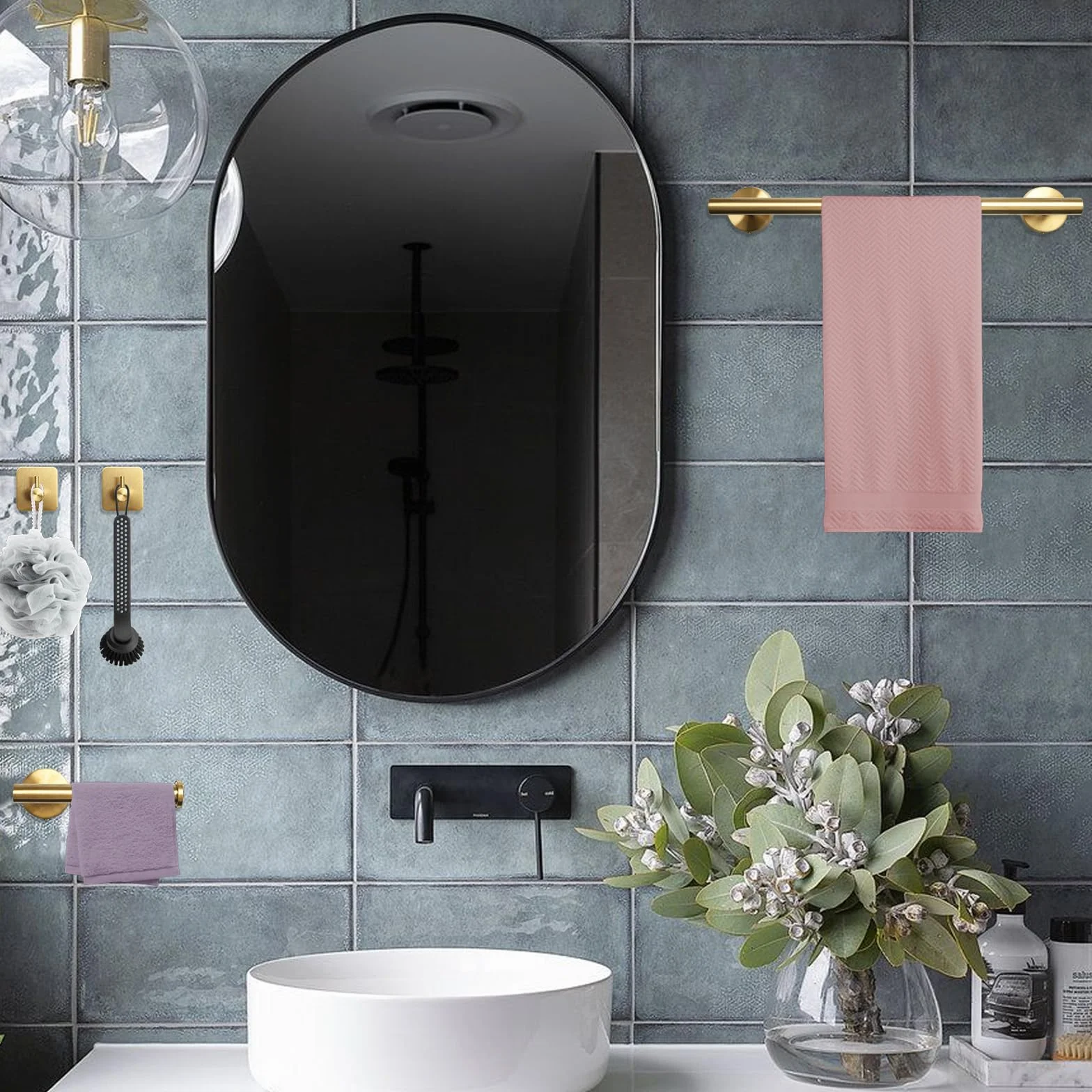 Toallero de Baño, Accesorios baño,Que Incluye 1 toallero, 1 portarrollos y 3 Ganchos. El Conjunto Completo Ofrece soluciones prácticas para el baño (Oro)