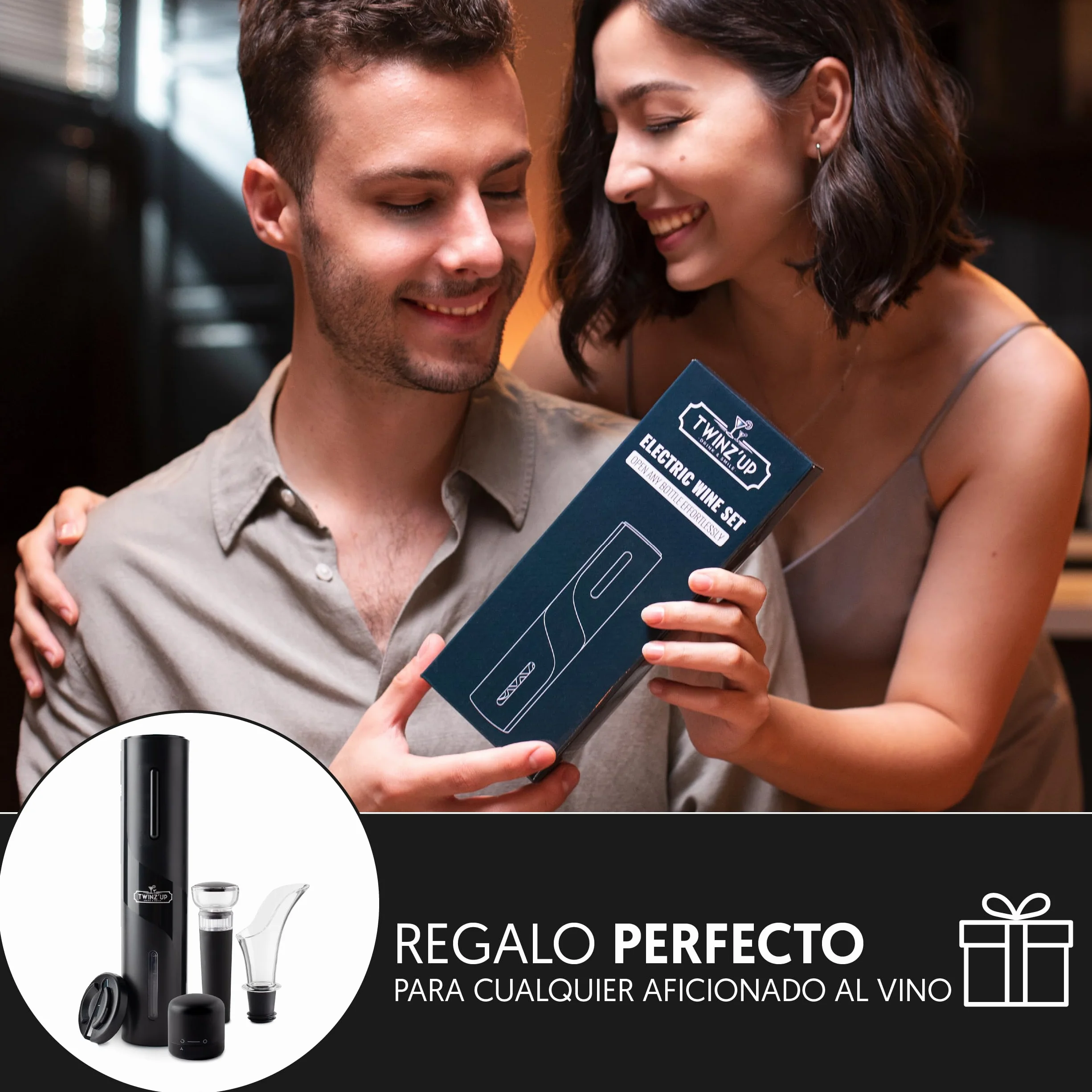 Sacacorchos Eléctrico Recargable 6 en 1 con corta cápsula, Boquilla Aireador, Bomba de Vacío, Tapón y Cable USB del Abridor de Vino Electrico - Regalo hombre para amantes del vino