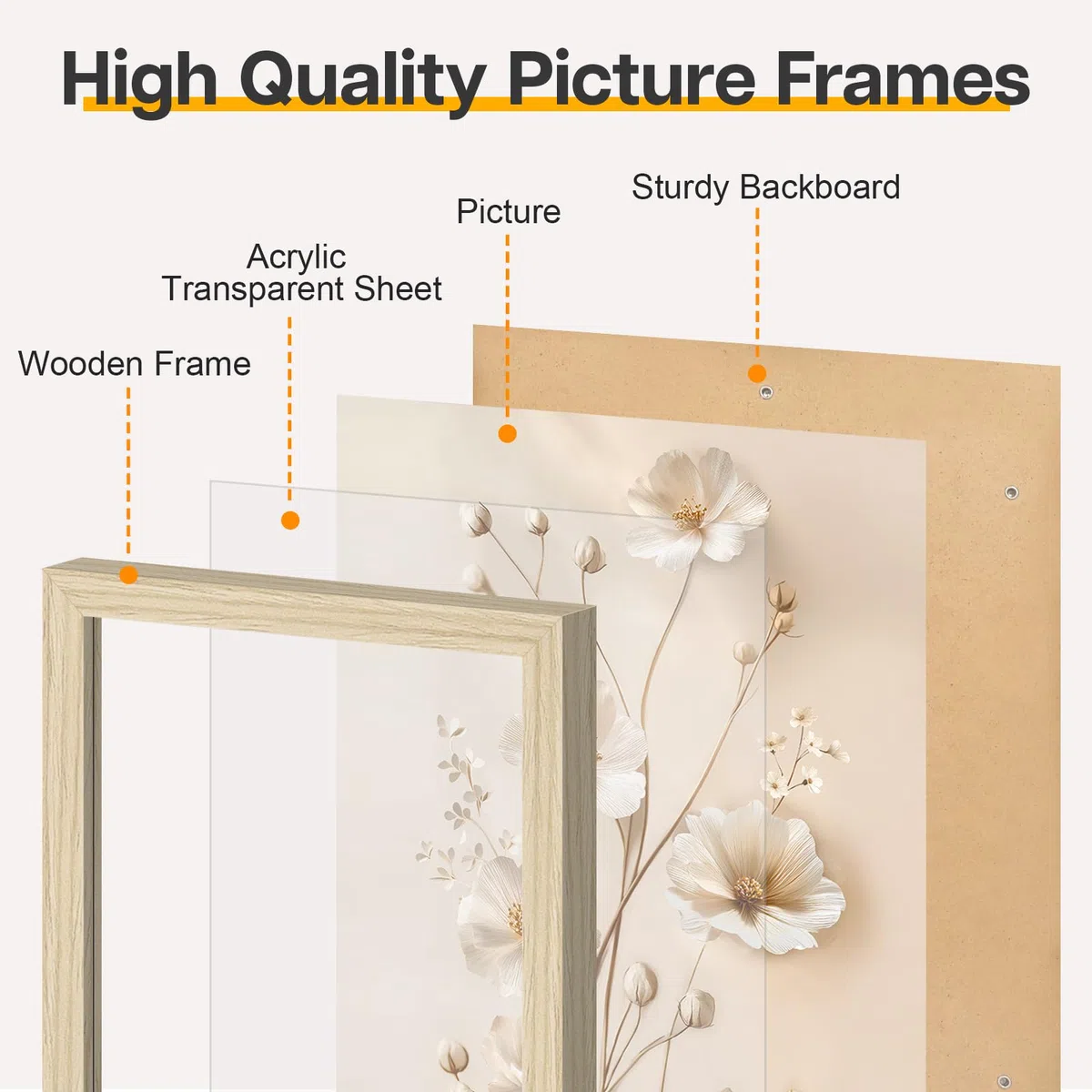 Marcos de Fotos Madera 30x40 cm Natural MDF con Vidrio Acrílico HD, 3Pcs A3