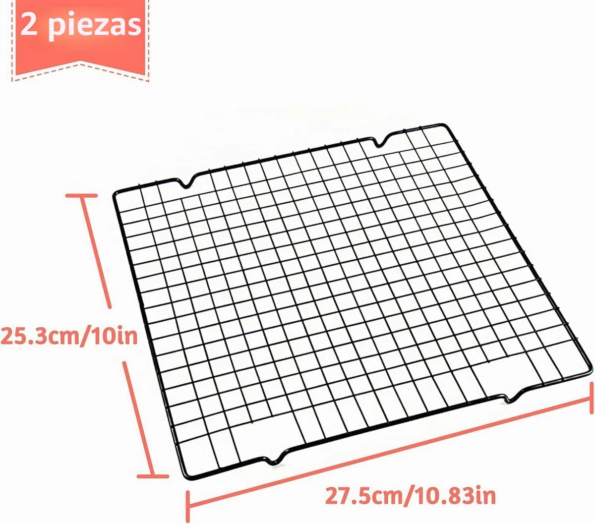 2 piezas rejillas de enfriamiento para tartas, rejillas de enfriamiento para enfriado uniforme y rápido de galletas y tartas (27,5 x 25,3 cm)