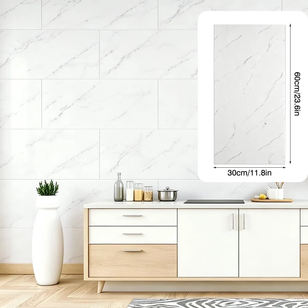 10 unidades de vinilo adhesivo para azulejos con aspecto de mármol, 60x30 cm. Autoadhesivo, resistente al agua, paneles de pared con aspecto de piedra para cocina y baño, protección contra